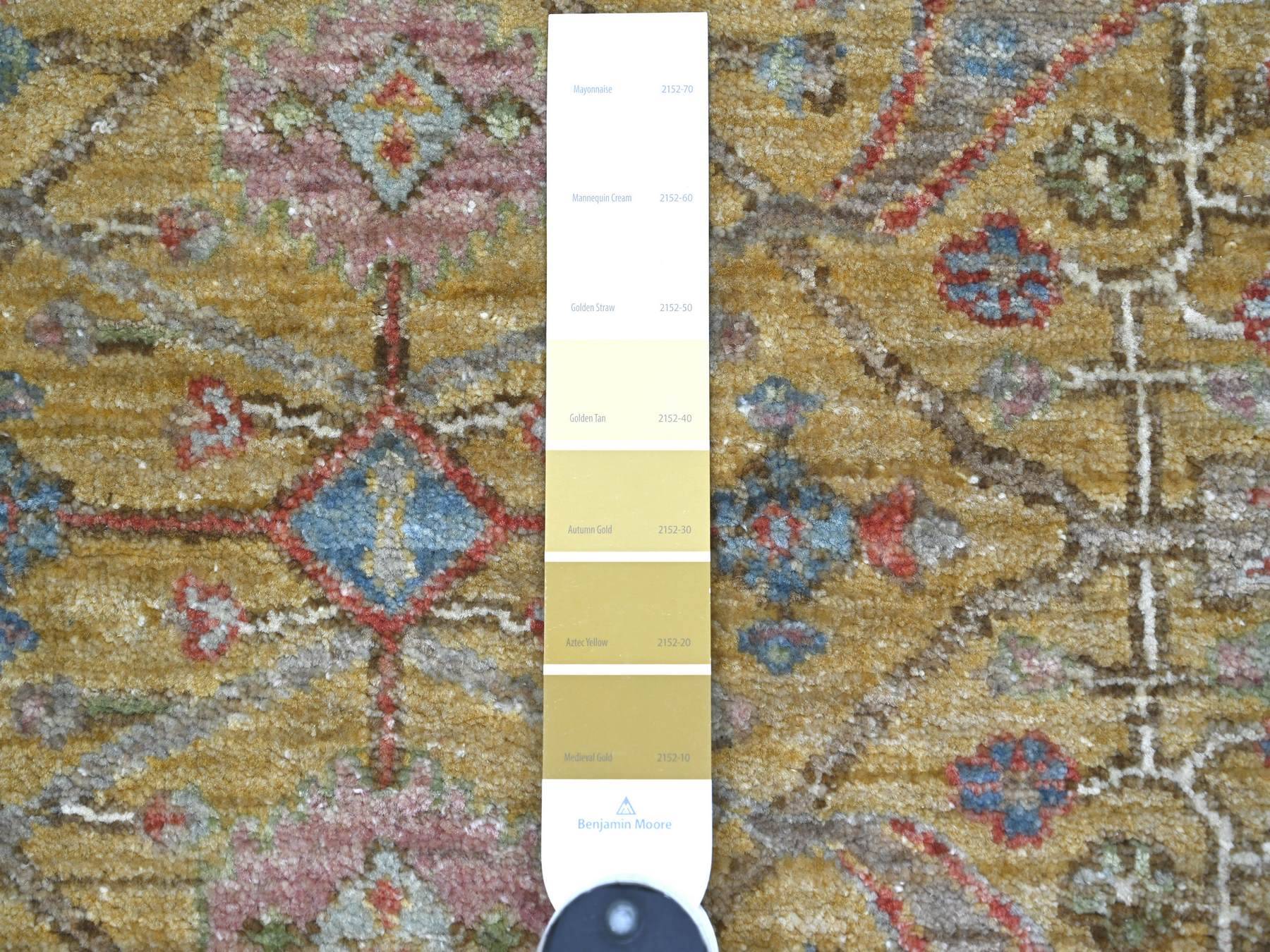 6'x6' Golden Yellow, Peshawar with Bijar Garus Design, Hand Knotted, High Mountain Wool, Densely Woven, Round, Oriental Rug HR22351 - Image 3