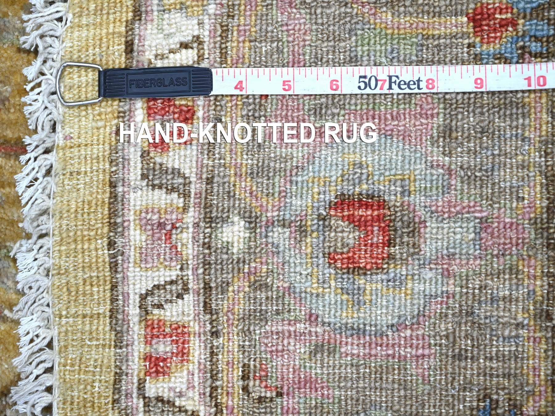 6'x6' Golden Yellow, Peshawar with Bijar Garus Design, Hand Knotted, High Mountain Wool, Densely Woven, Round, Oriental Rug HR22351 - Image 6