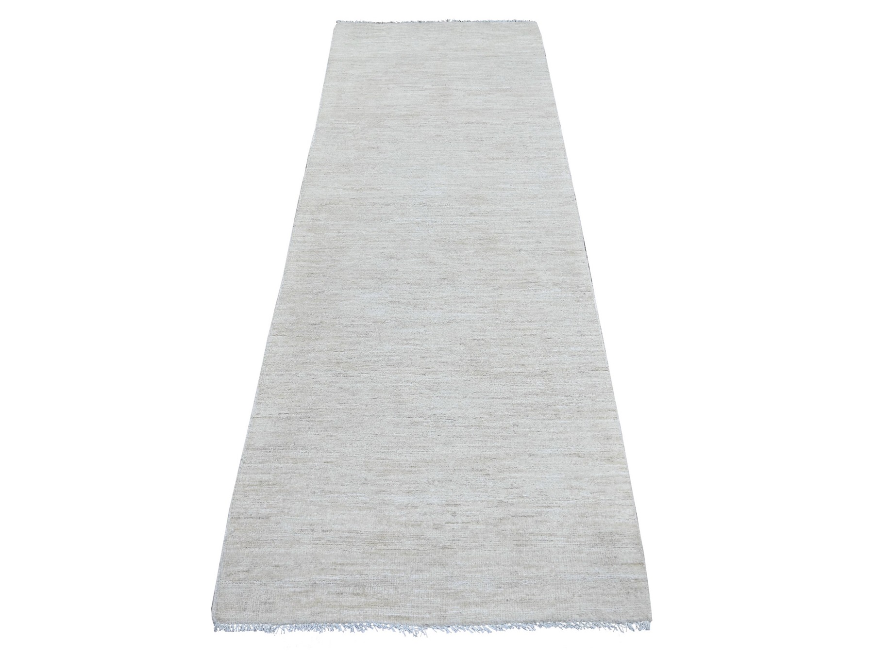 2'10"x8' Daisy White, Plain Solid Pattern, Hand Knotted, Hand Spun Ghazni Wool, Lush and Plush, Runner, Oriental Rug HR22368