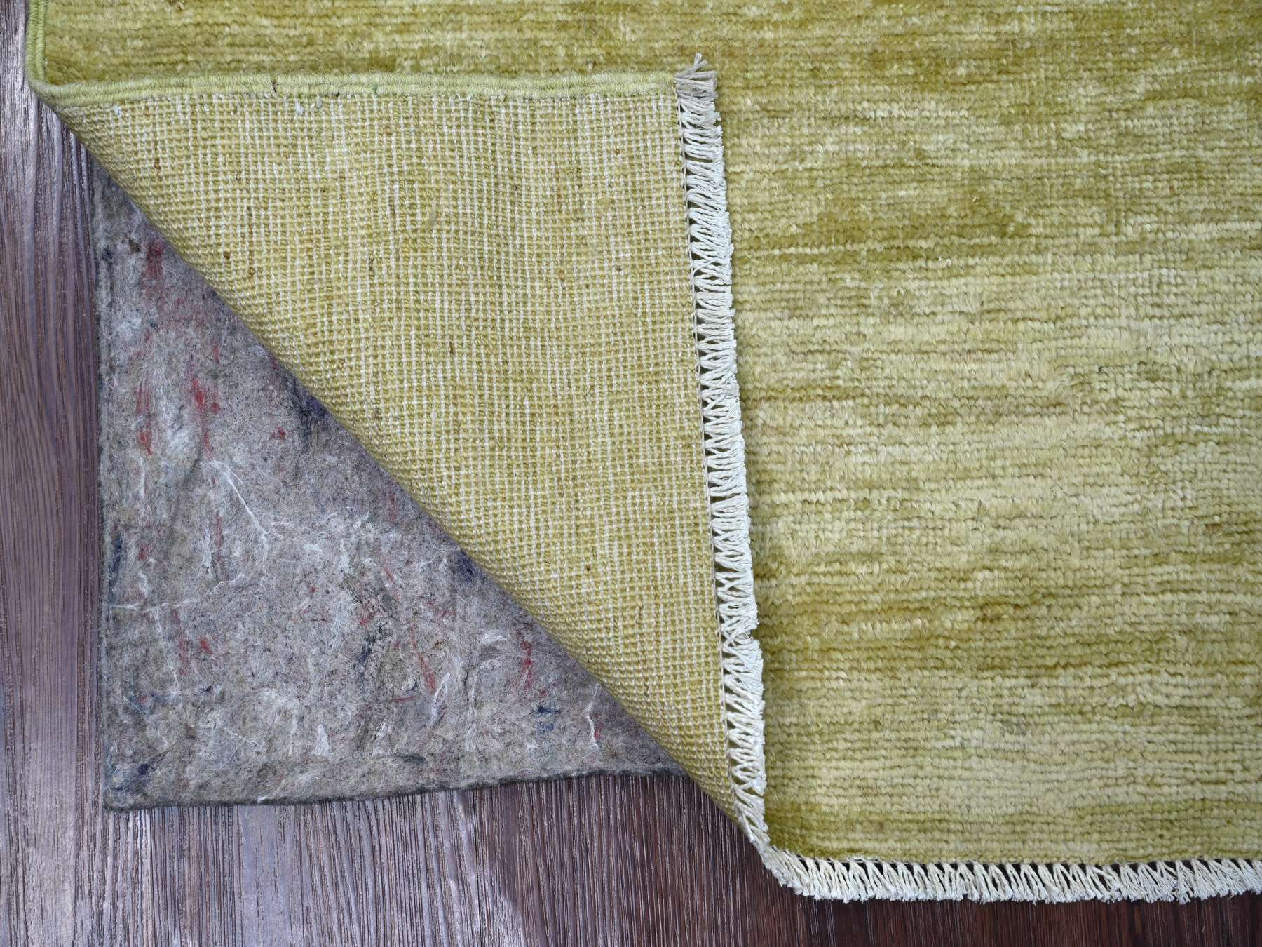 2'10"x2'10" Lime Green, Plain Solid Pattern, Hand Knotted, Hand Spun Ghazni Wool, Lush and Plush, Mat, Sample, Square, Oriental Rug HR22369 - Image 2