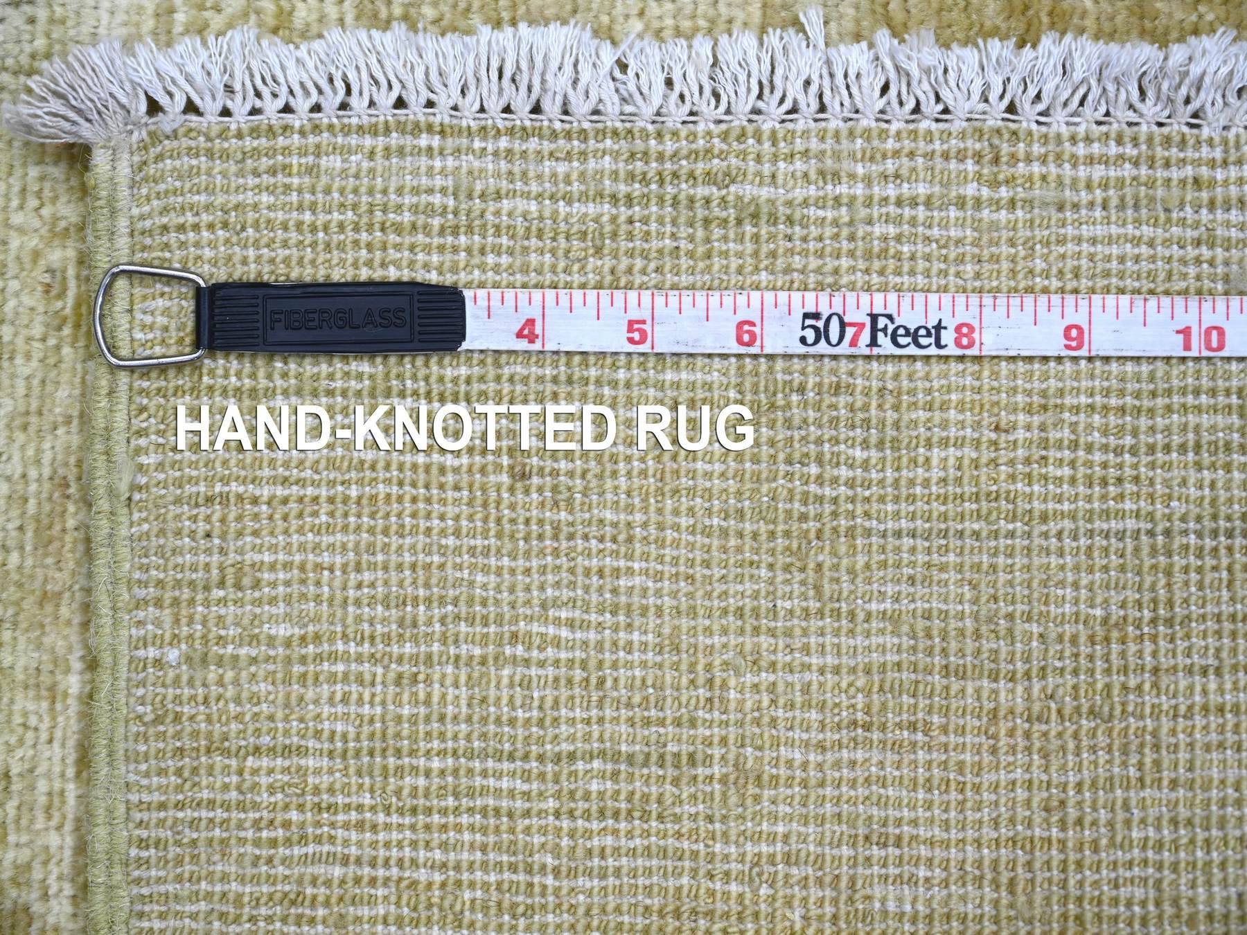2'10"x2'10" Lime Green, Plain Solid Pattern, Hand Knotted, Hand Spun Ghazni Wool, Lush and Plush, Mat, Sample, Square, Oriental Rug HR22369 - Image 6