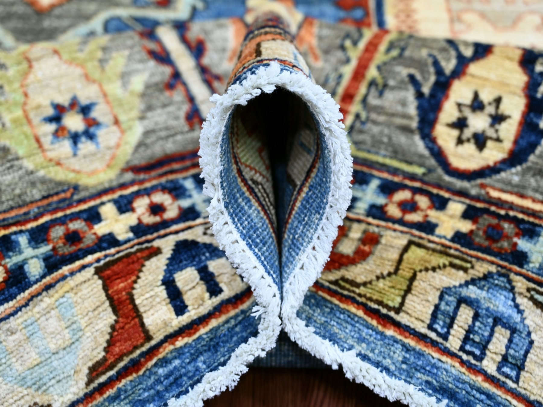 8'2"x10' Carolina Blue, Afghan Ersari with Turkish Knot, Caucasian Design Revival, Hand Knotted, Soft Wool, Vegetable Dyes, Densely Woven, Oriental Rug HR22436 - Image 5
