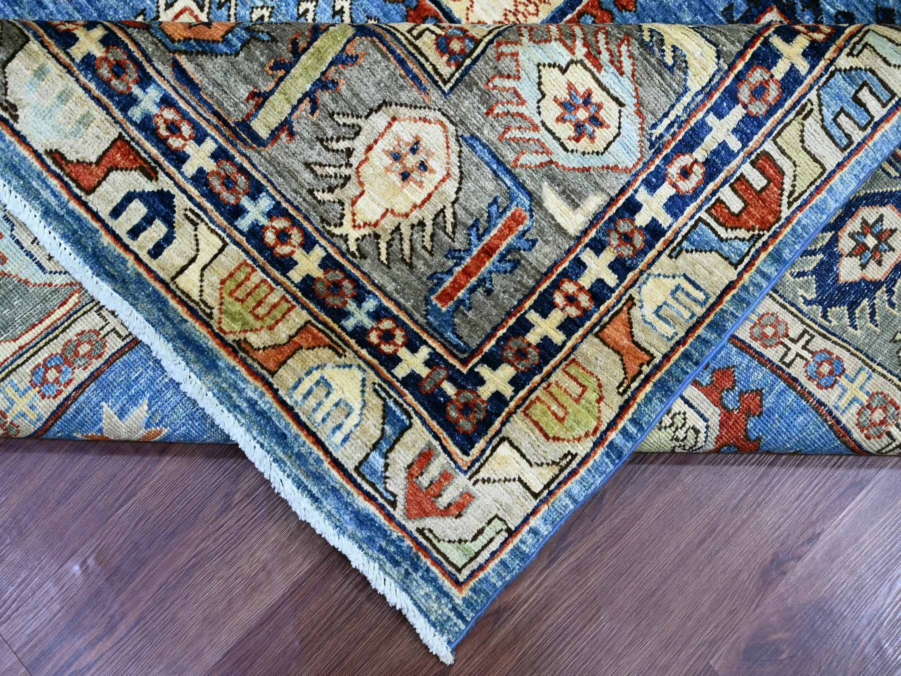 8'2"x10' Carolina Blue, Afghan Ersari with Turkish Knot, Caucasian Design Revival, Hand Knotted, Soft Wool, Vegetable Dyes, Densely Woven, Oriental Rug HR22436 - Image 6