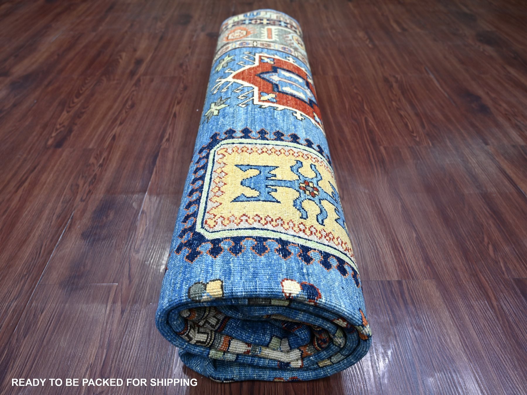 8'2"x10' Carolina Blue, Afghan Ersari with Turkish Knot, Caucasian Design Revival, Hand Knotted, Soft Wool, Vegetable Dyes, Densely Woven, Oriental Rug HR22436 - Image 9