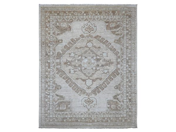 7'10"x9'10" Light Gray, Anatolian Village Design, Turkish Knot, Zero Pile, Sheared Low, Hand Knotted, 100% Wool, Oriental Rug HR22438