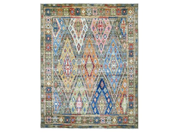 7'9"x10' Dim Gray, Anatolian Village Inspired Geometric Design, Hand Knotted, Pure Wool, Vegetable Dyes, Oriental Rug HR22439