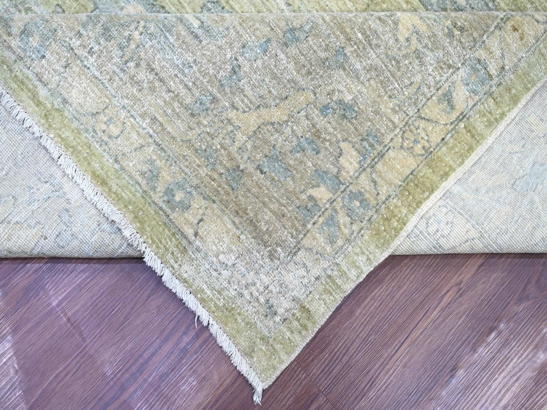 9'x11'10" Swamp Green, Peshawar with All Over Design, Hand Knotted, High Mountain Wool, Densely Woven, Oriental Rug HR22441 - Image 6