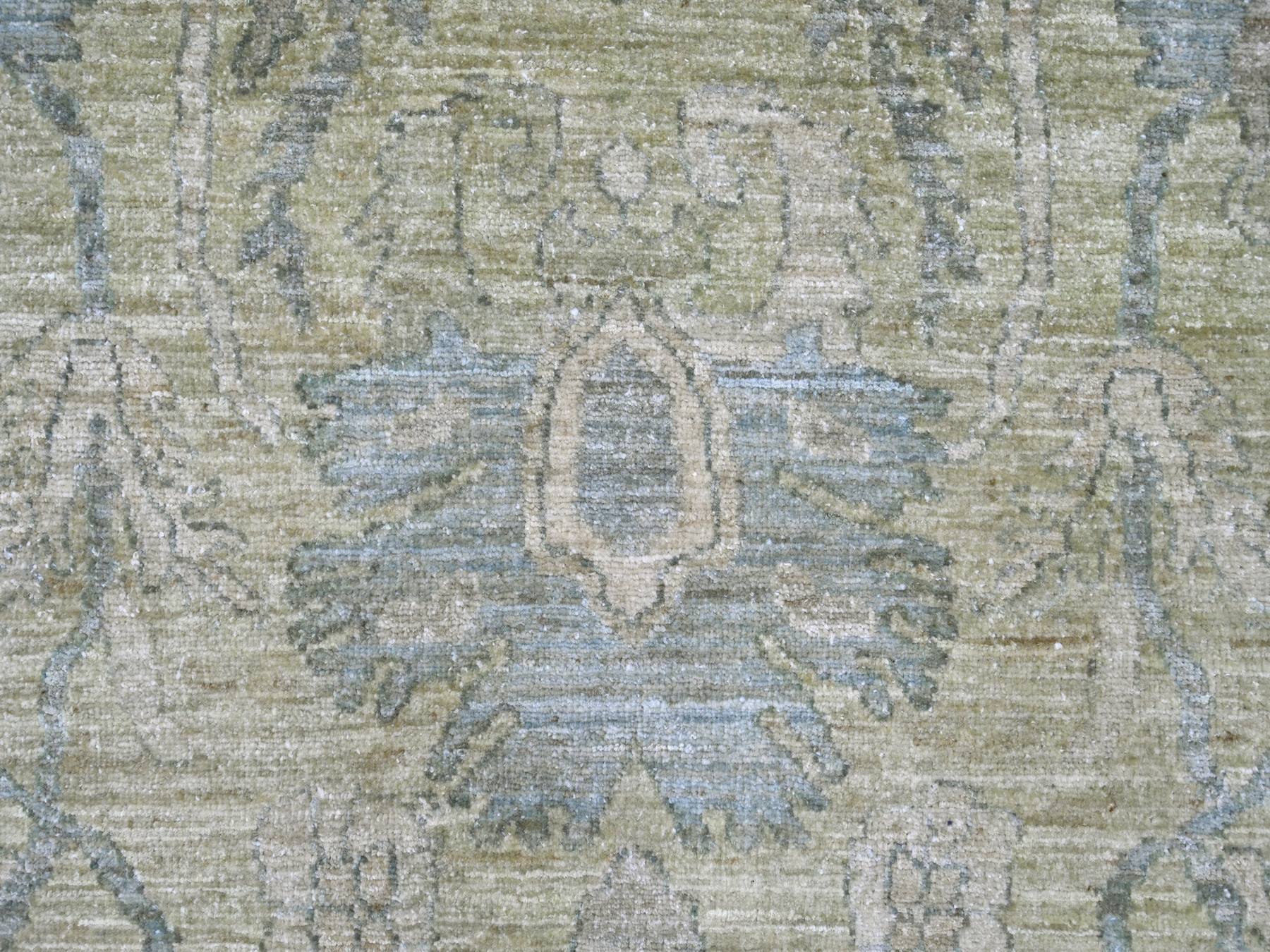 9'x11'10" Swamp Green, Peshawar with All Over Design, Hand Knotted, High Mountain Wool, Densely Woven, Oriental Rug HR22441 - Image 8