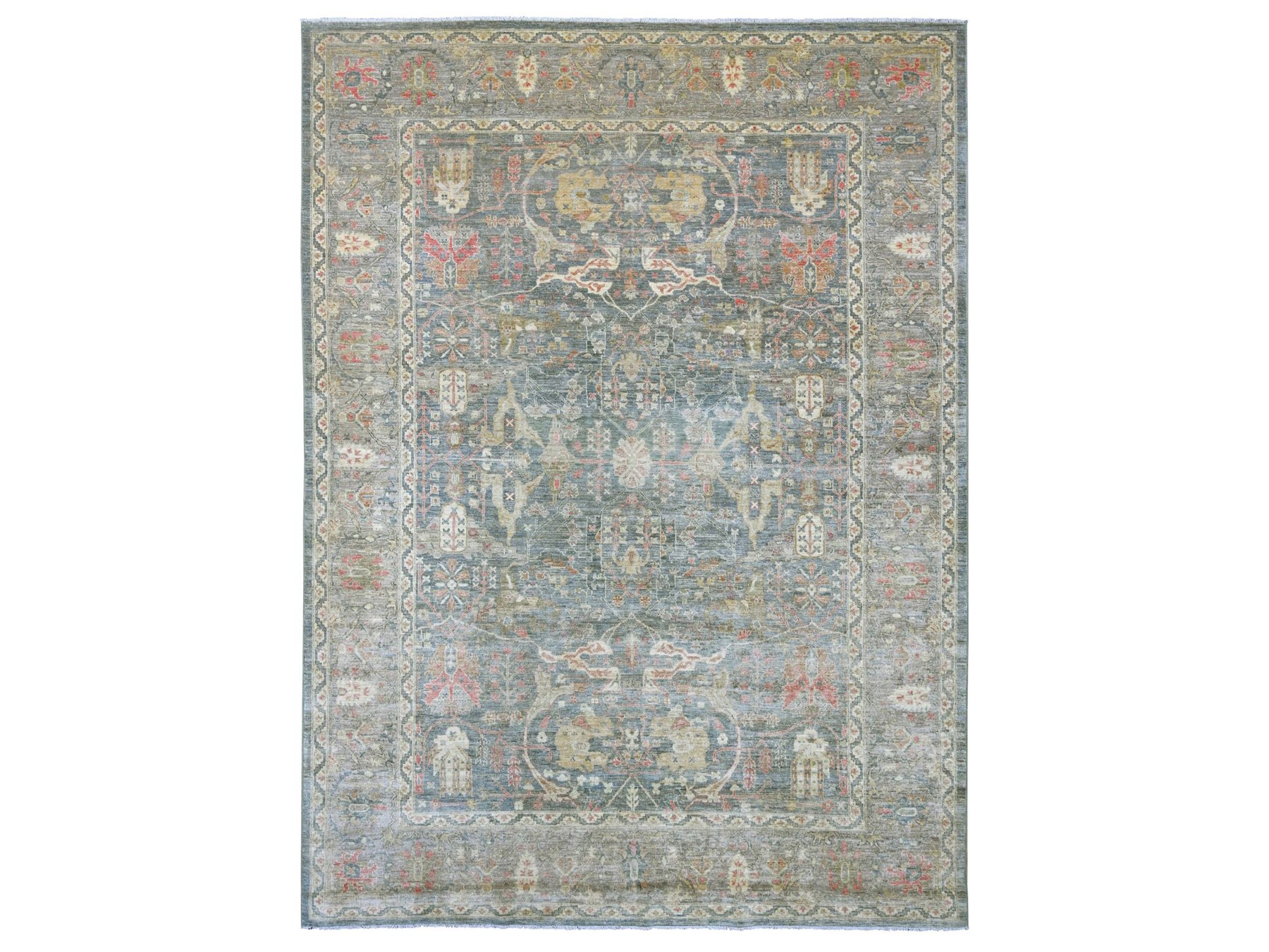 9'x12'2" Charcoal Gray, Peshawar with Bijar Garus Design, Hand Knotted, High Mountain Wool, Densely Woven, Oriental Rug HR22442