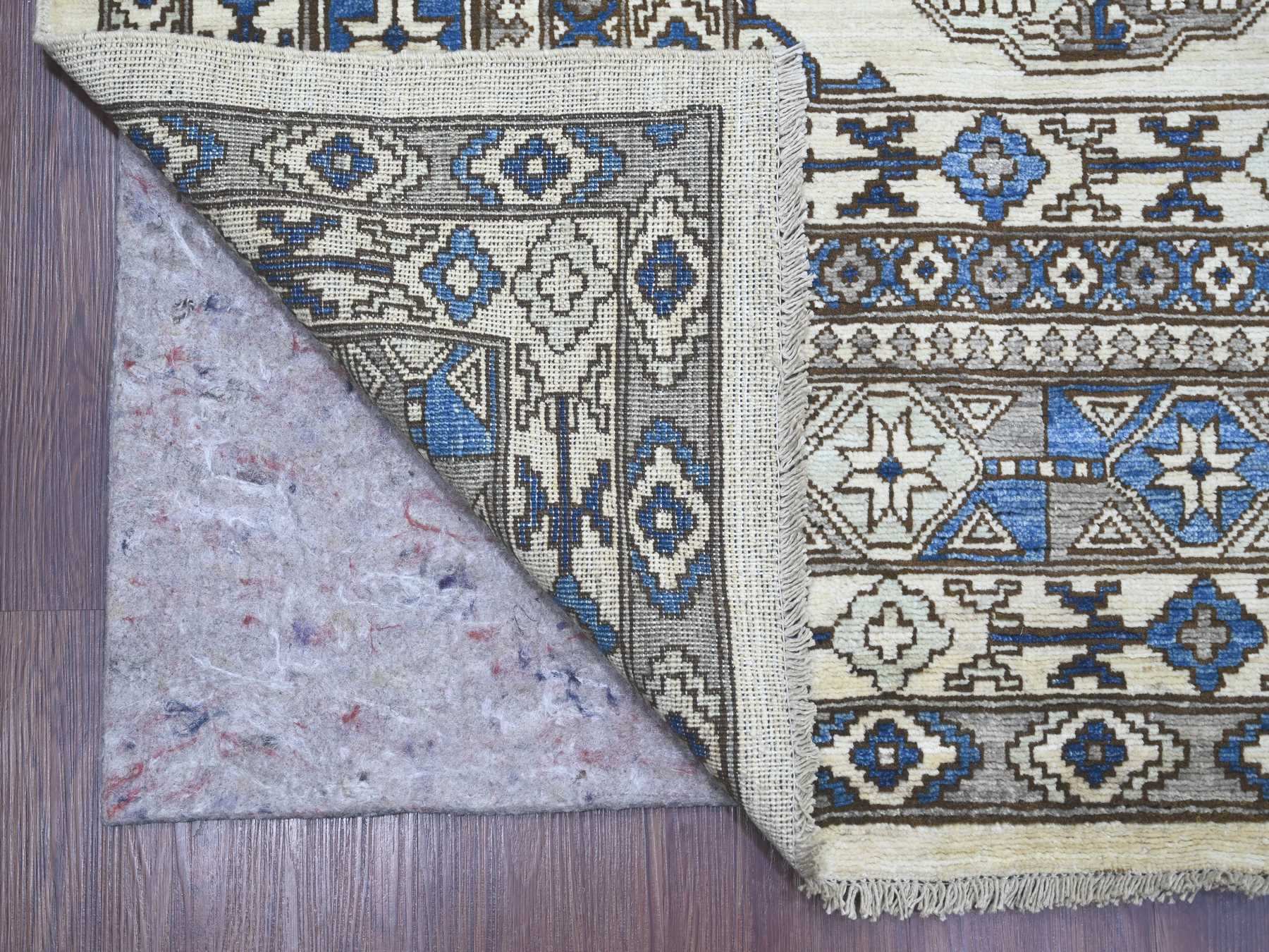 9'2"x11'9" Pearl White, Afghan Ersari with Elephant Feet Design, Hand Knotted, Natural Dyes, Pure Wool, Oriental Rug HR22452 - Image 4