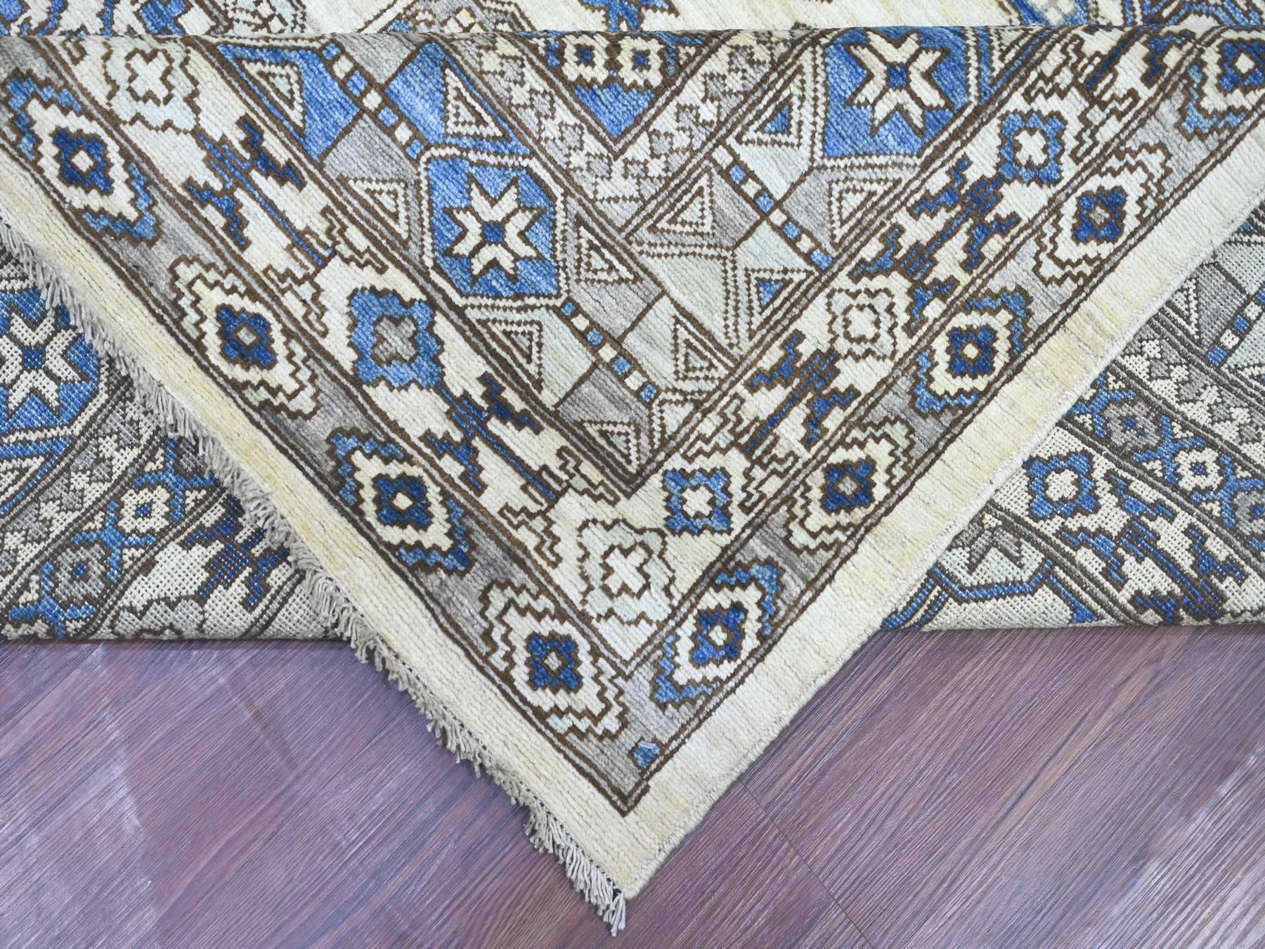 9'2"x11'9" Pearl White, Afghan Ersari with Elephant Feet Design, Hand Knotted, Natural Dyes, Pure Wool, Oriental Rug HR22452 - Image 6
