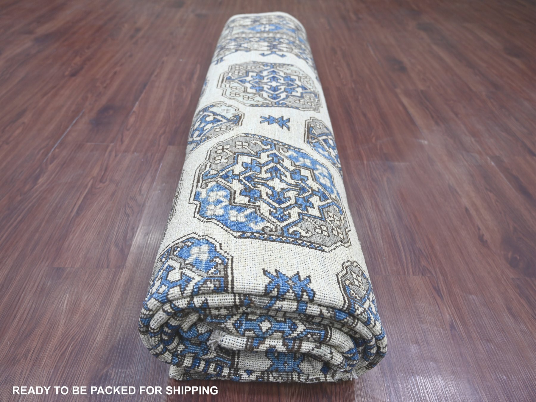 9'2"x11'9" Pearl White, Afghan Ersari with Elephant Feet Design, Hand Knotted, Natural Dyes, Pure Wool, Oriental Rug HR22452 - Image 9