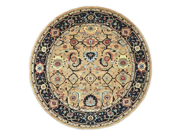 10'x10' Amber Brown, Peshawar with Ziegler Mahal Design, Hand Knotted, High Mountain Wool, Denser Weave, Round, Oriental Rug HR22461