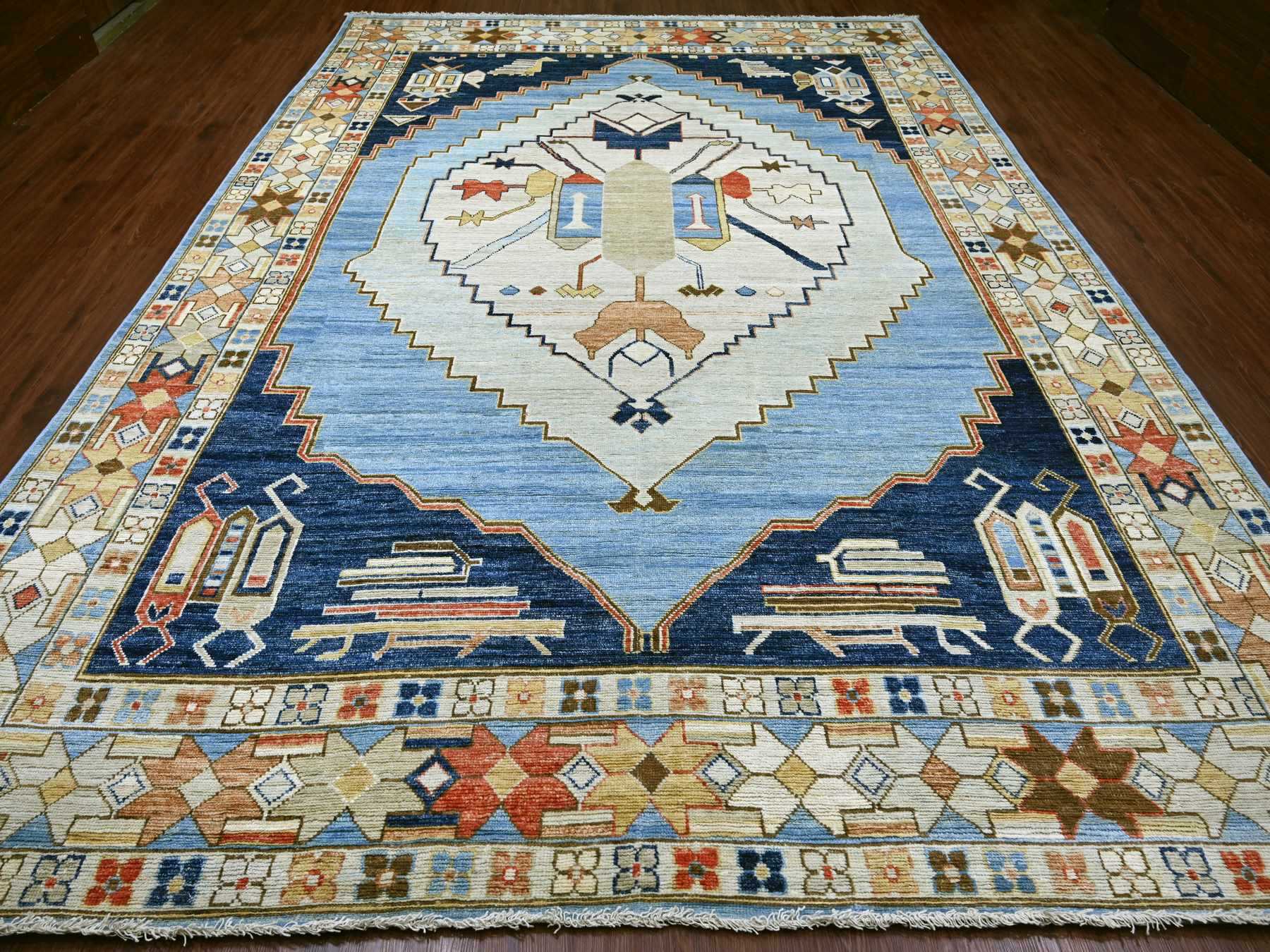 10'x13'8" Light Blue, Anatolian Village Design, Turkish Knot, Zero Pile, Sheared Low, Hand Knotted, 100% Wool, Oriental Rug HR22497 - Image 2