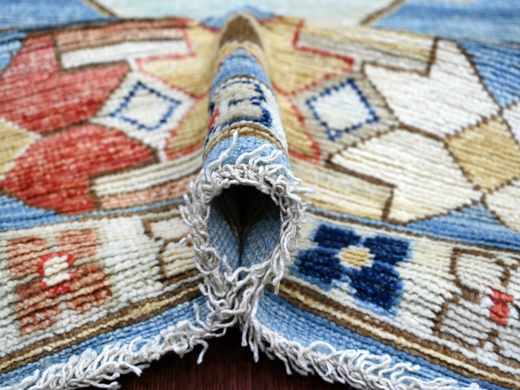 10'x13'8" Light Blue, Anatolian Village Design, Turkish Knot, Zero Pile, Sheared Low, Hand Knotted, 100% Wool, Oriental Rug HR22497 - Image 5