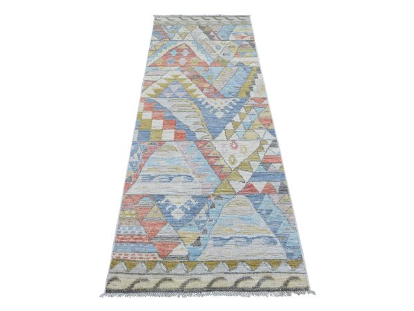 2'10"x7'7" Colorful, Hand Knotted, Anatolian Village Inspired with Patch Work Design, Natural Dyes, Denser Weave, Soft and Velvety Wool, Runner, Oriental Rug HR22513