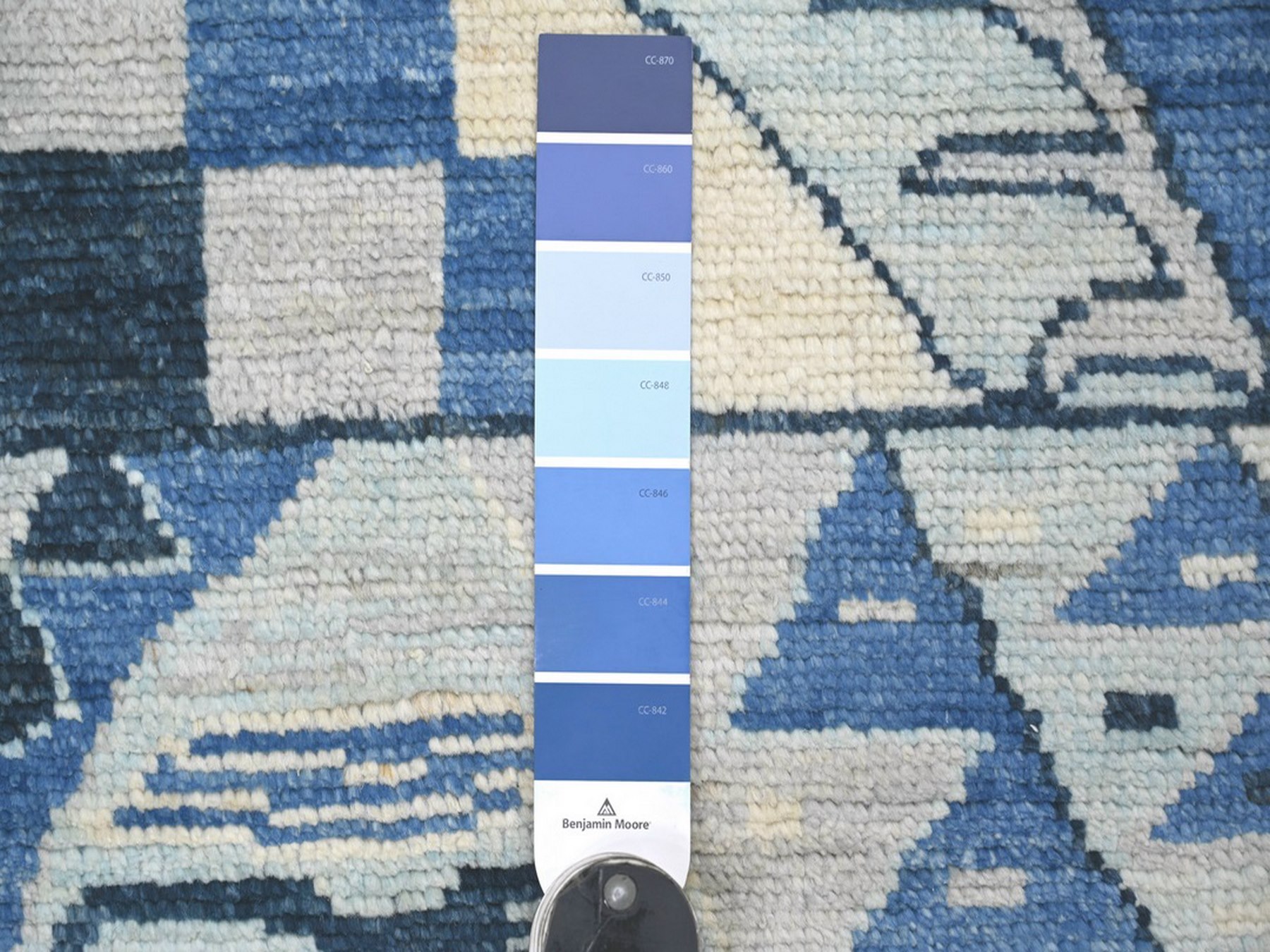 4'1"x5'8" Shades of Blue, Anatolian Village Inspired with Patchwork Design, Hand Knotted, Pure Wool, Vegetable Dyes, Oriental Rug HR22519 - Image 3