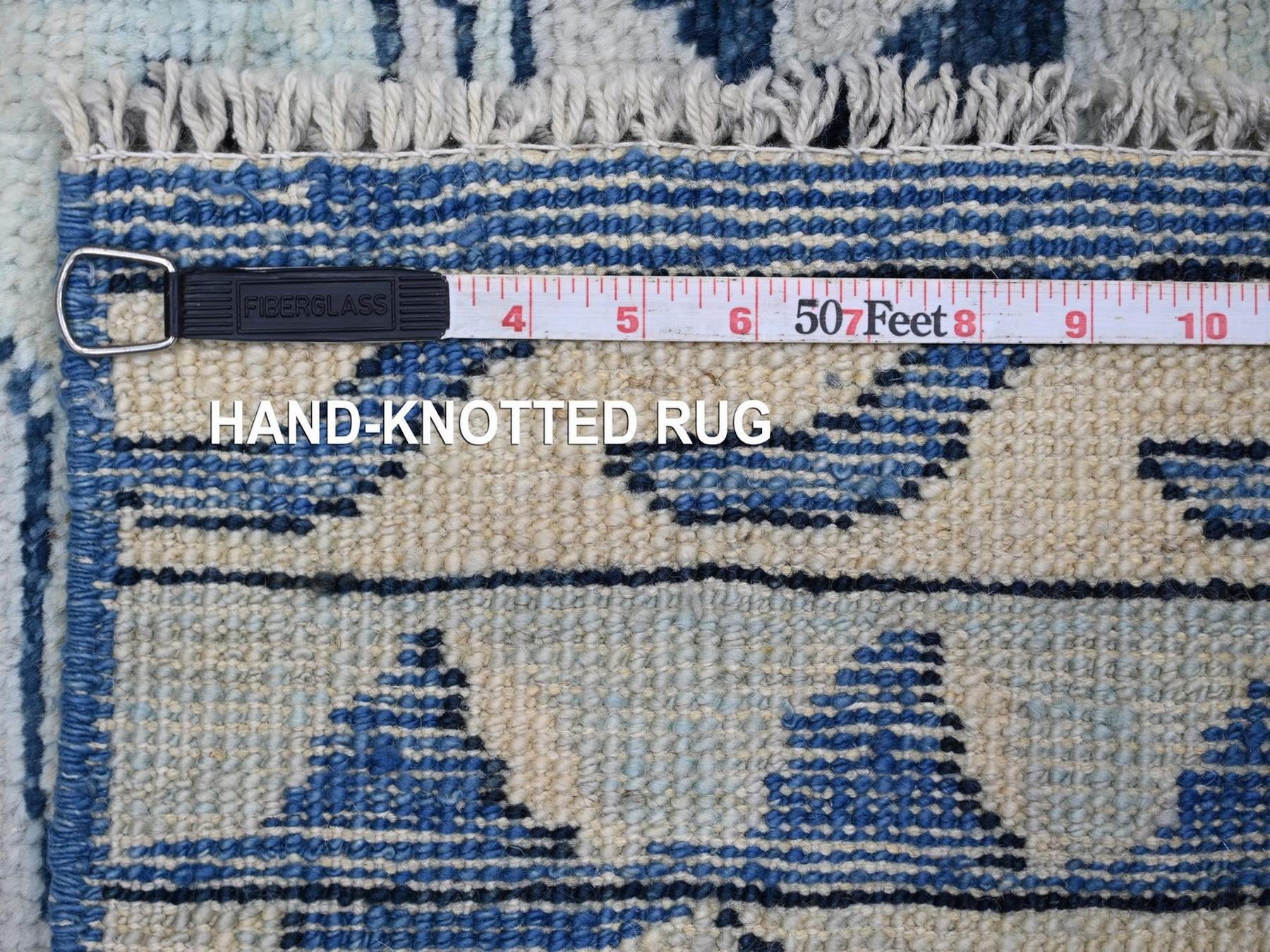 4'1"x5'8" Shades of Blue, Anatolian Village Inspired with Patchwork Design, Hand Knotted, Pure Wool, Vegetable Dyes, Oriental Rug HR22519 - Image 6
