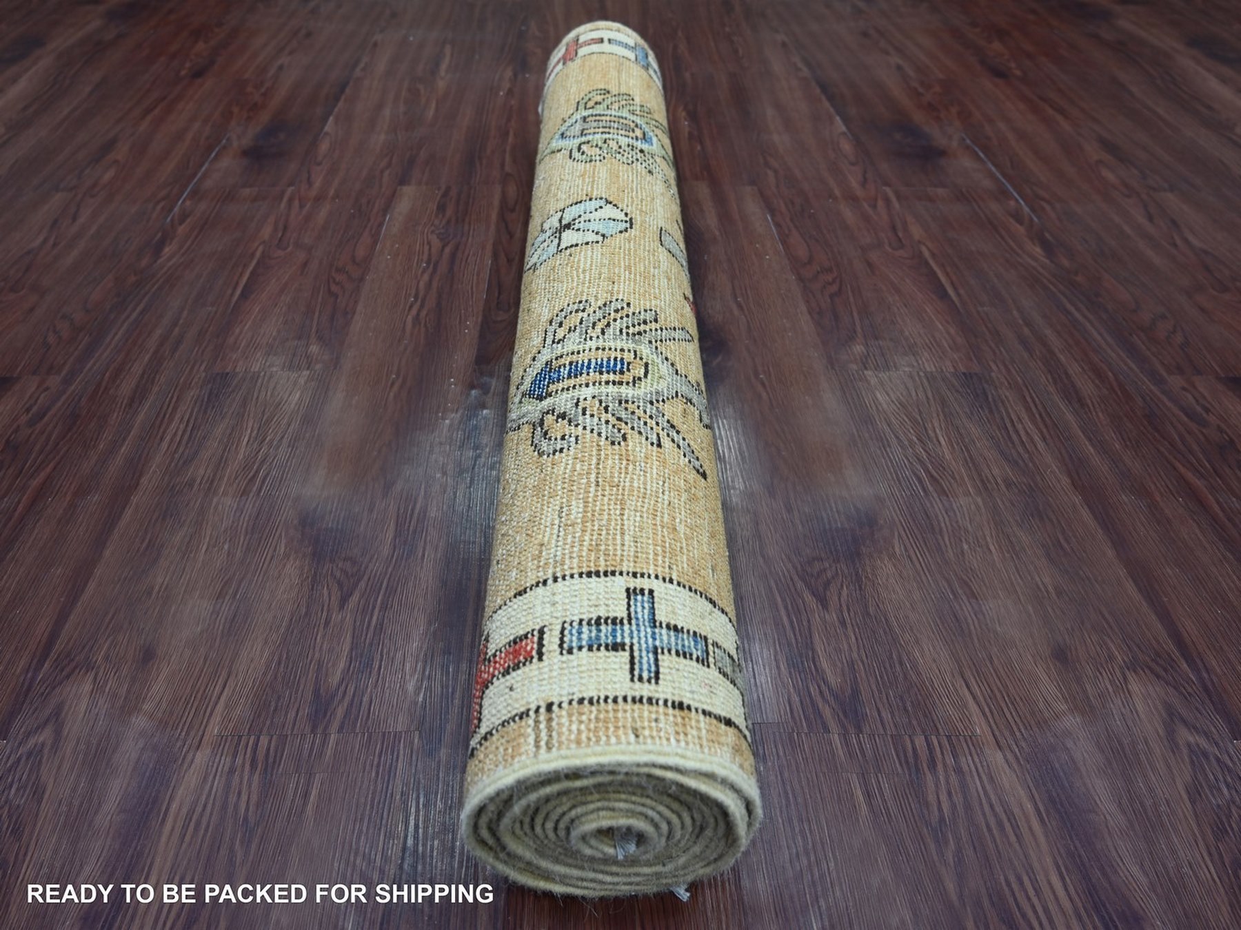 4'x11'6" Amber Brown, Anatolian Village Inspired Design with Large Medallions, Hand Knotted, Pure Wool, Vegetable Dyes, Wide Runner, Oriental Rug HR22520 - Image 4