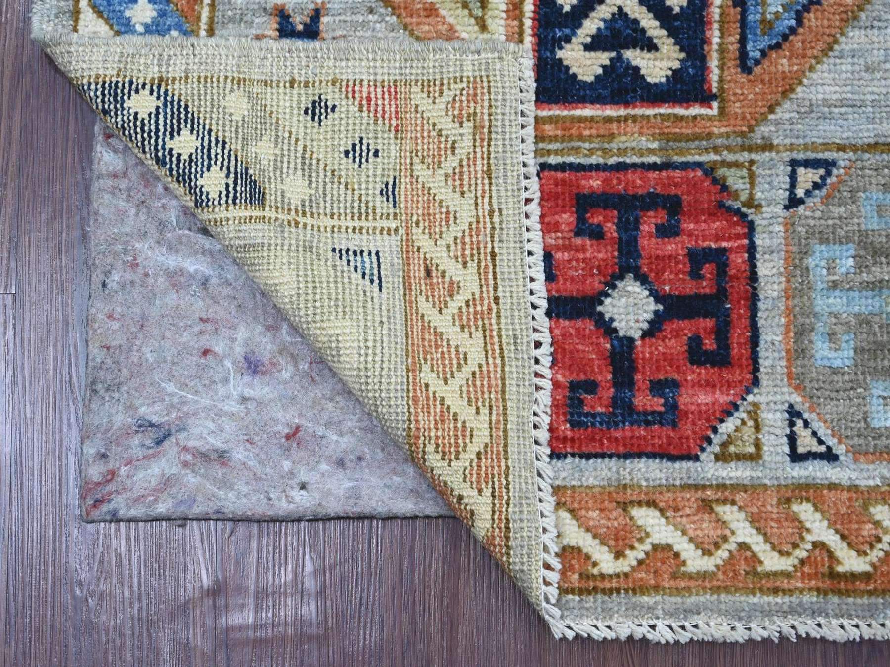 3'x9'8" Misty Gray, Anatolian Village Inspired Design with Geometric Medallions, Hand Knotted, Pure Wool, Vegetable Dyes, Runner, Oriental Rug HR22521 - Image 2