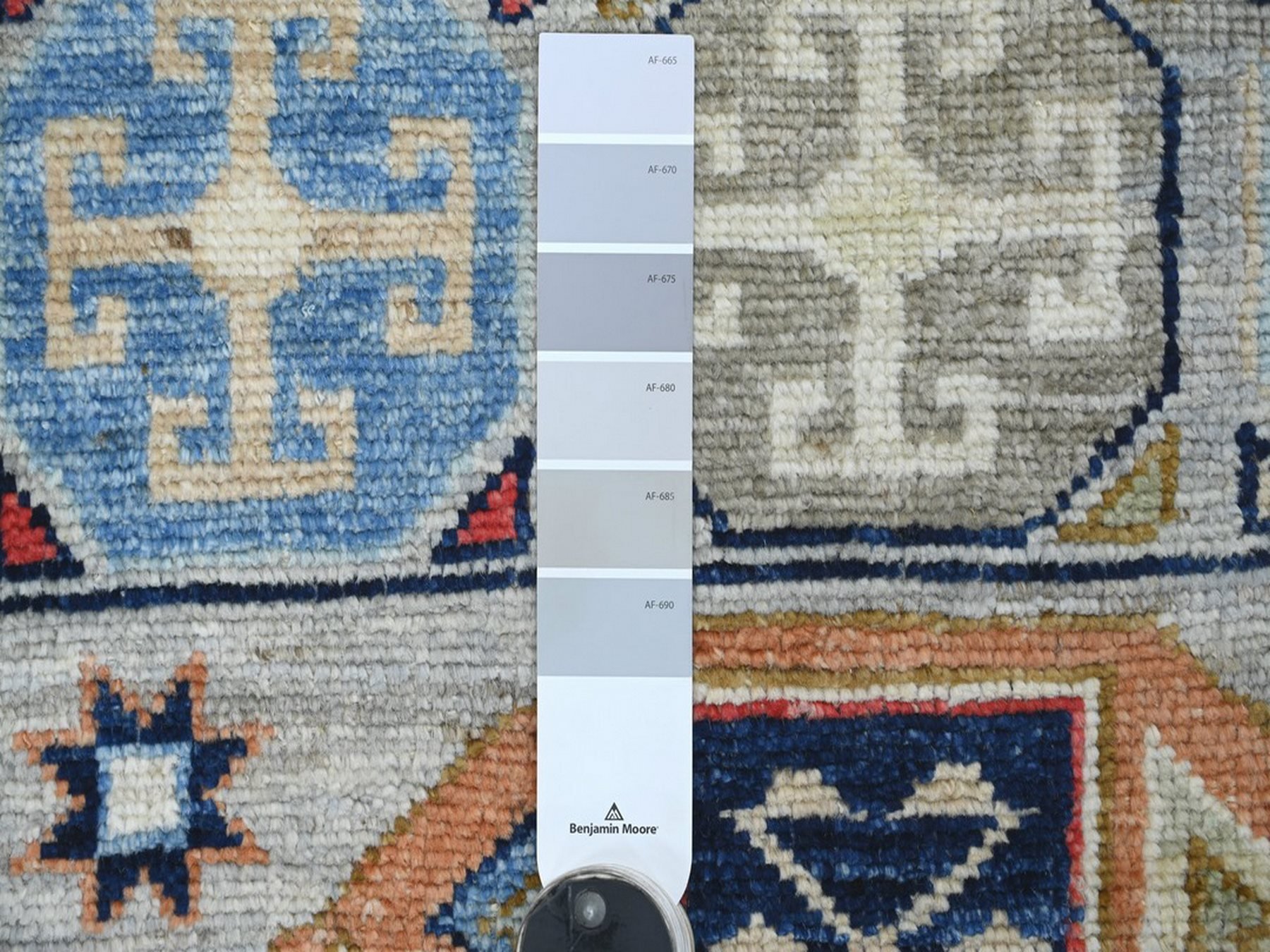 3'x9'8" Misty Gray, Anatolian Village Inspired Design with Geometric Medallions, Hand Knotted, Pure Wool, Vegetable Dyes, Runner, Oriental Rug HR22521 - Image 3