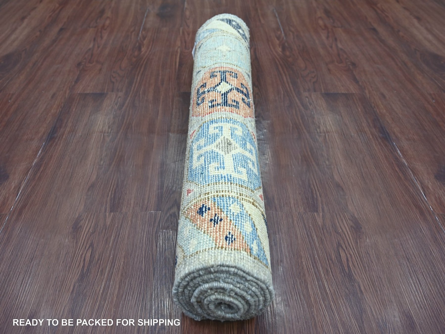 3'x9'8" Misty Gray, Anatolian Village Inspired Design with Geometric Medallions, Hand Knotted, Pure Wool, Vegetable Dyes, Runner, Oriental Rug HR22521 - Image 4