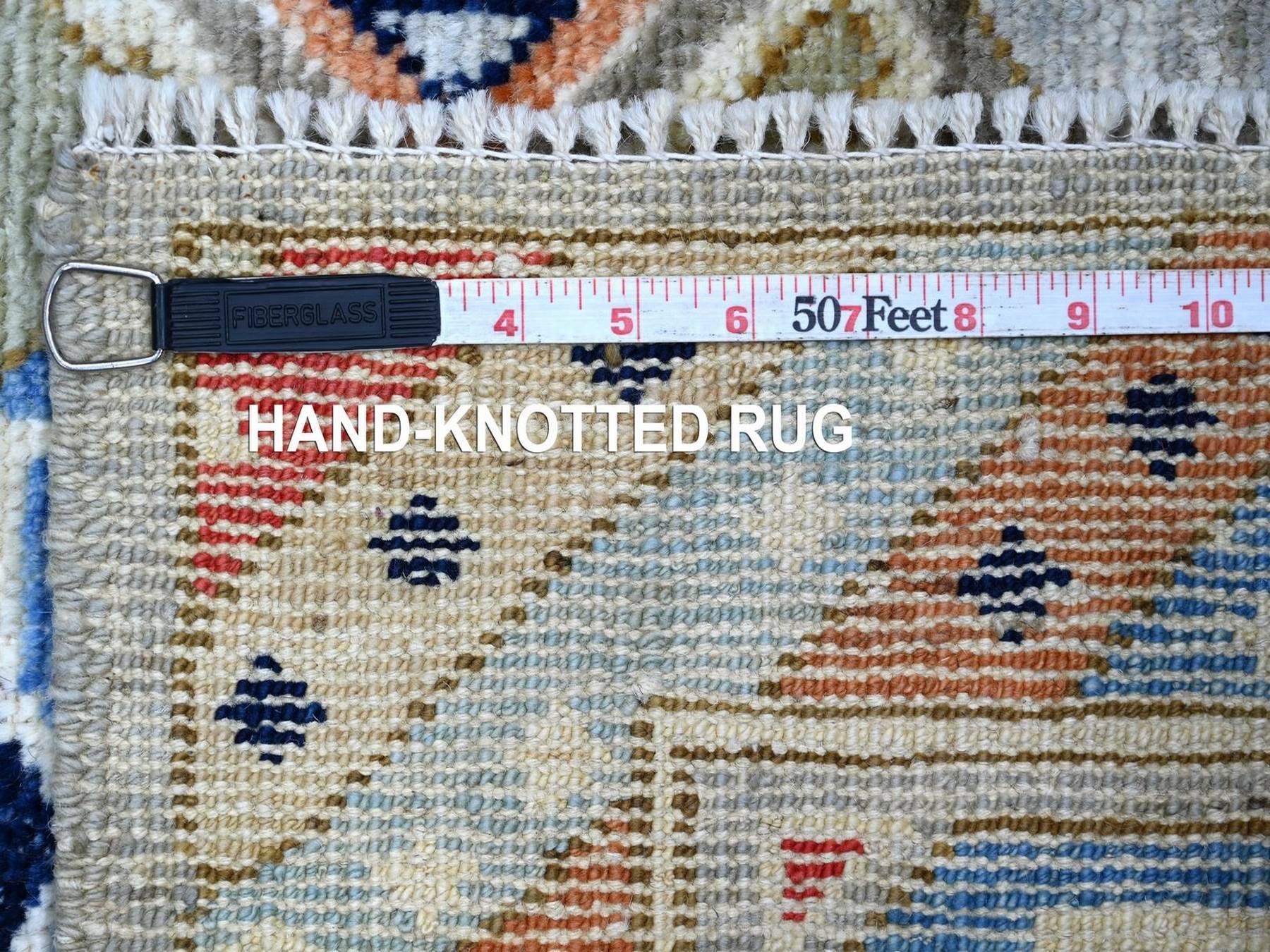 3'x9'8" Misty Gray, Anatolian Village Inspired Design with Geometric Medallions, Hand Knotted, Pure Wool, Vegetable Dyes, Runner, Oriental Rug HR22521 - Image 6