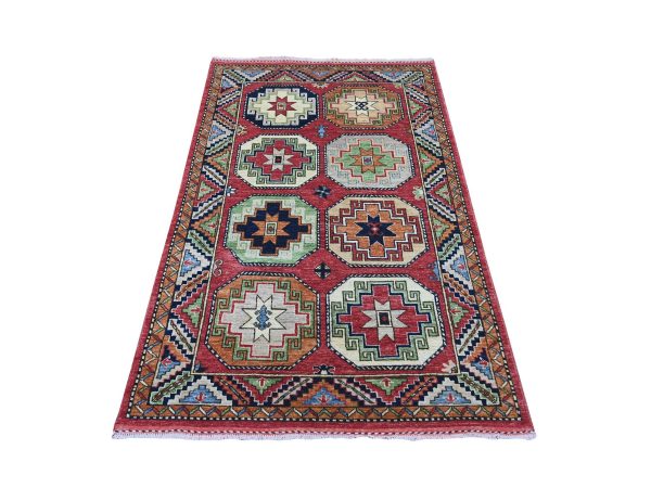 4'x5'10" Barn Red, Afghan Ersari with Elephant Feet Design, Hand Knotted, Natural Dyes, Pure Wool, Oriental Rug HR22524