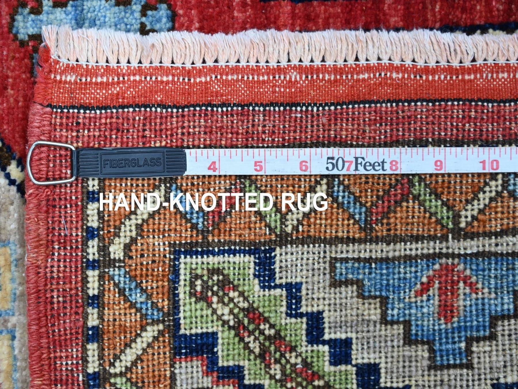 4'x5'10" Barn Red, Afghan Ersari with Elephant Feet Design, Hand Knotted, Natural Dyes, Pure Wool, Oriental Rug HR22524 - Image 6