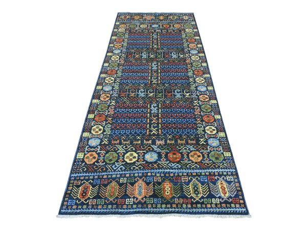 3'10"x9'7" Yale Blue, Hand Knotted, Afghan Ersari with Hutchlu Design, Reimagined, Vegetable Dyes, Denser Weave, Soft Wool, Wide Runner, Oriental Rug HR22525