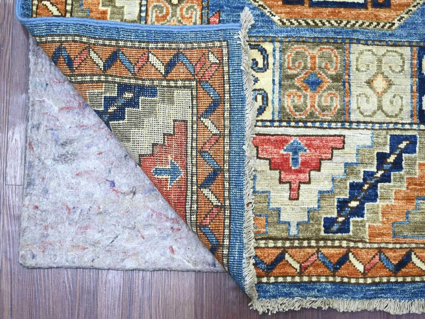 6'x8'10" Maya Blue, Afghan Ersari with Elephant Feet Design, Hand Knotted, Denser Weave, Natural Dyes, Pure Wool, Oriental Rug HR22540 - Image 2