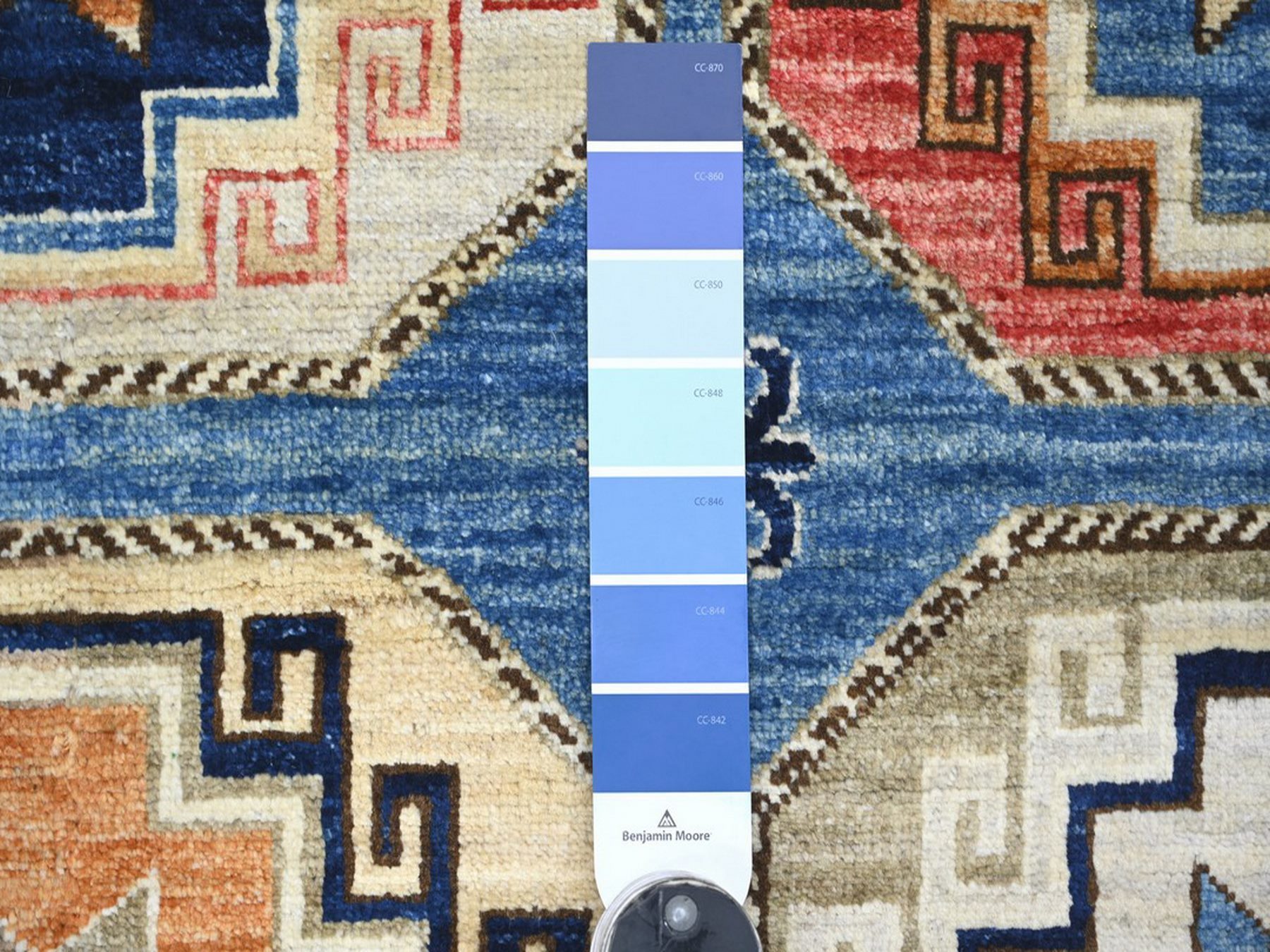 6'x8'10" Maya Blue, Afghan Ersari with Elephant Feet Design, Hand Knotted, Denser Weave, Natural Dyes, Pure Wool, Oriental Rug HR22540 - Image 3