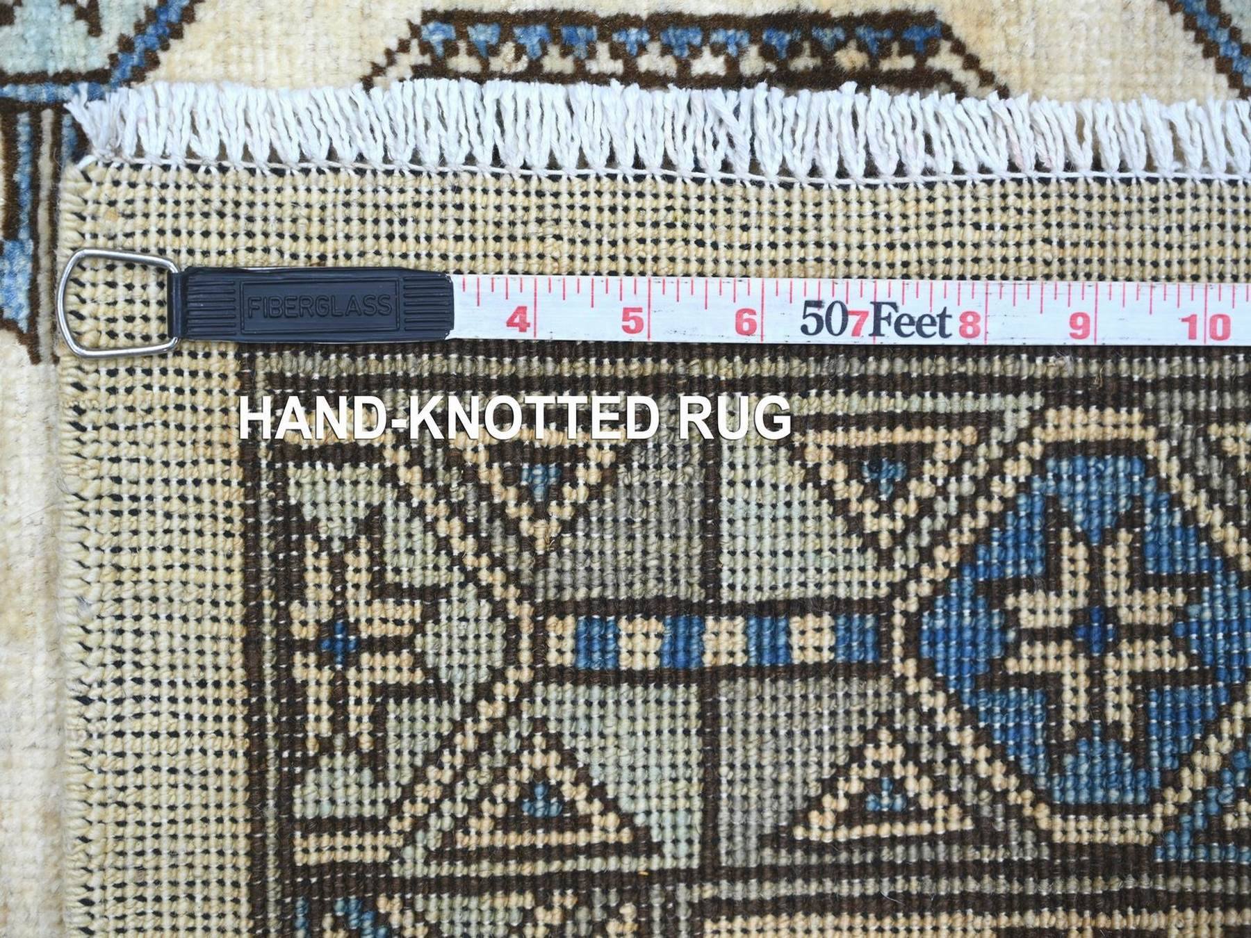 2'7"x11'8" Pearl White, Afghan Ersari with Elephant Feet Design, Hand Knotted, Natural Dyes, Denser Weave, Pure Wool, Runner, Oriental Rug HR22550 - Image 6