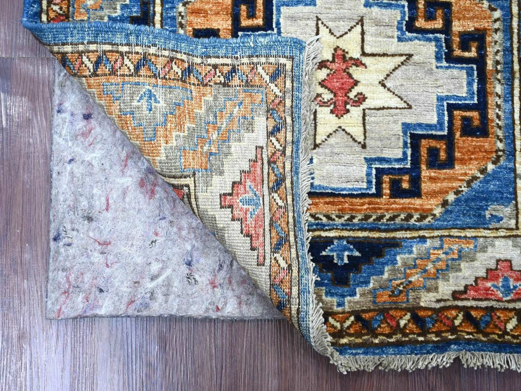 2'8"x7'4" Maya Blue, Hand Knotted, Afghan Ersari with Elephant Feet Design, Denser Weave, Vegetable Dyes, Pure Wool, Runner, Oriental Rug HR22555 - Image 2