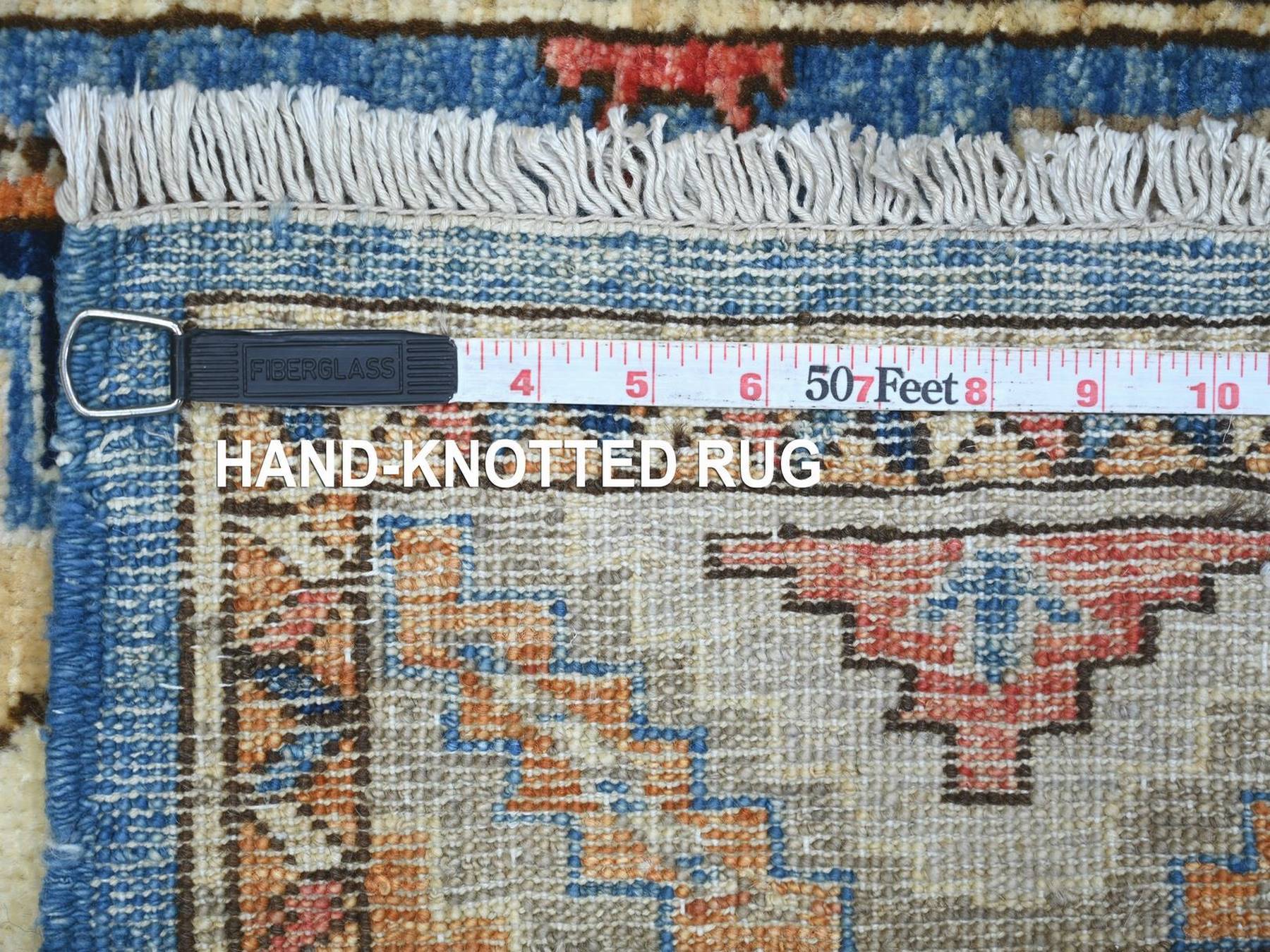 2'8"x7'4" Maya Blue, Hand Knotted, Afghan Ersari with Elephant Feet Design, Denser Weave, Vegetable Dyes, Pure Wool, Runner, Oriental Rug HR22555 - Image 6