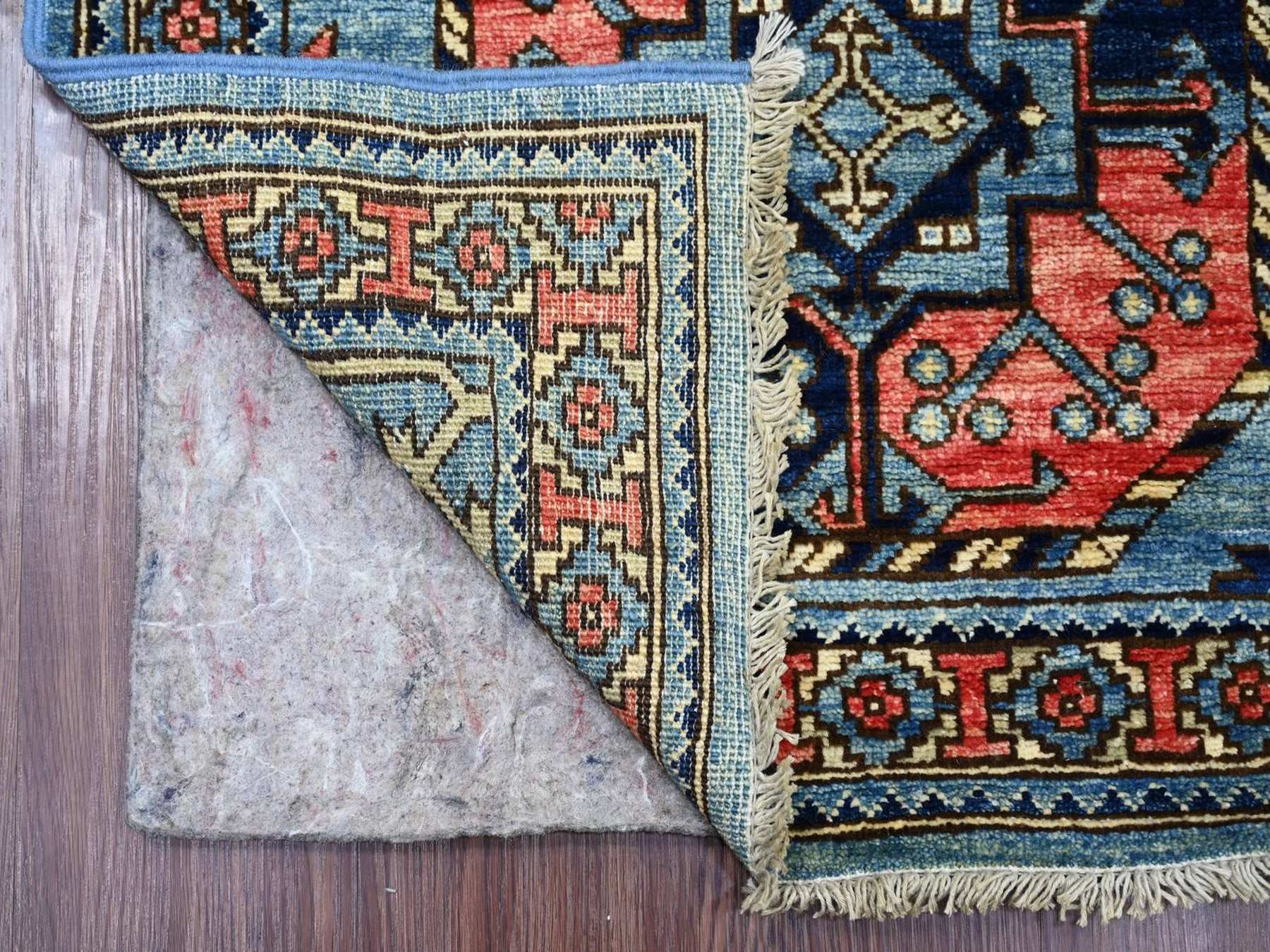 2'6"x12' Maya Blue, Afghan Ersari with Elephant Feet Design, Hand Knotted, Denser Weave, Vegetable Dyes, Pure Wool, Runner, Oriental Rug HR22588 - Image 2