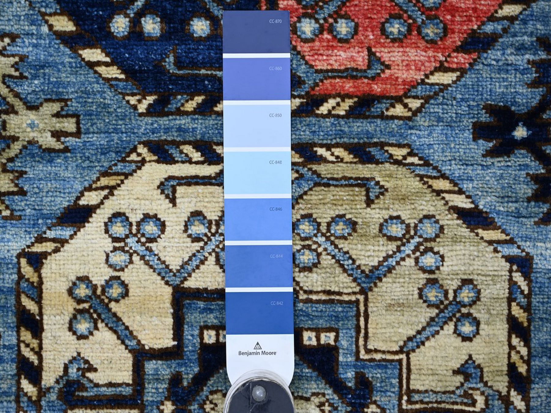 2'6"x12' Maya Blue, Afghan Ersari with Elephant Feet Design, Hand Knotted, Denser Weave, Vegetable Dyes, Pure Wool, Runner, Oriental Rug HR22588 - Image 3