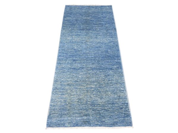 2'6"x5'10" Imperial Blue, Plain Solid Pattern, Hand Knotted, Hand Spun Ghazni Wool, Lush and Plush, Runner, Oriental Rug HR22659