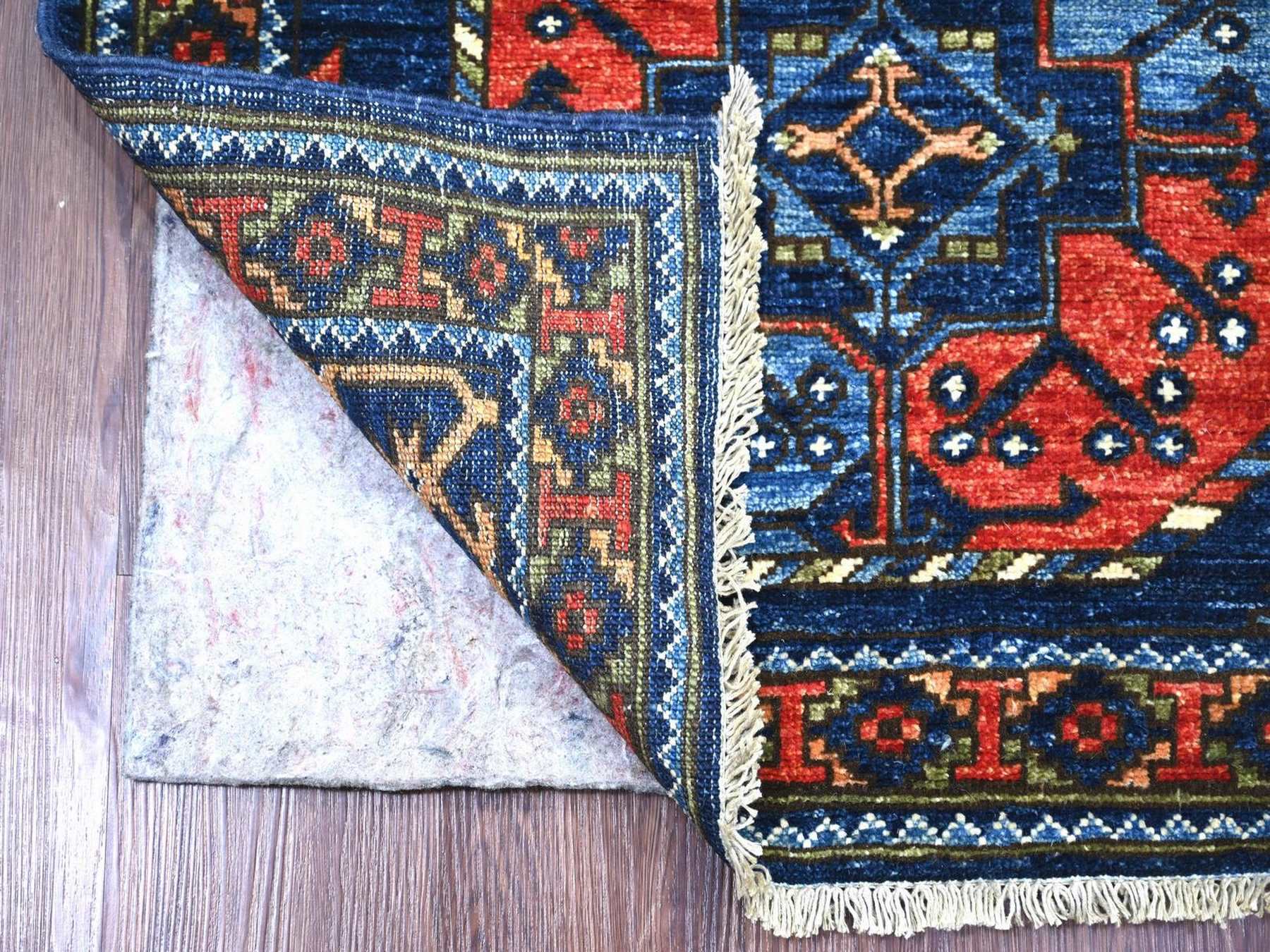 2'8"x8'2" Yale Blue, Afghan Ersari with Elephant Feet Design, Hand Knotted, Vegetable Dyes, Denser Weave, Pure Wool, Runner, Oriental Rug HR22664 - Image 2