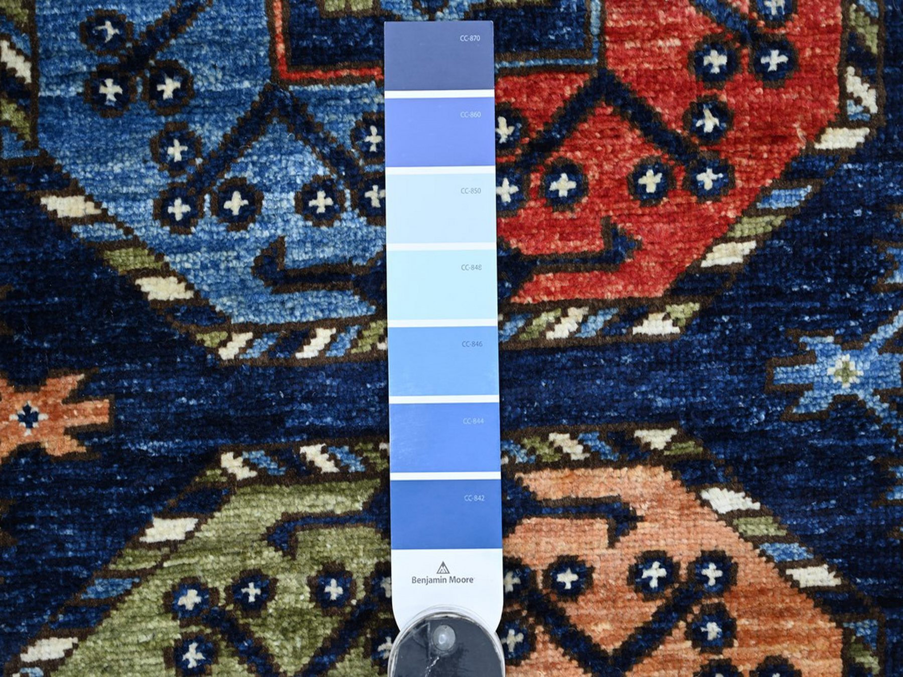 2'8"x8'2" Yale Blue, Afghan Ersari with Elephant Feet Design, Hand Knotted, Vegetable Dyes, Denser Weave, Pure Wool, Runner, Oriental Rug HR22664 - Image 3