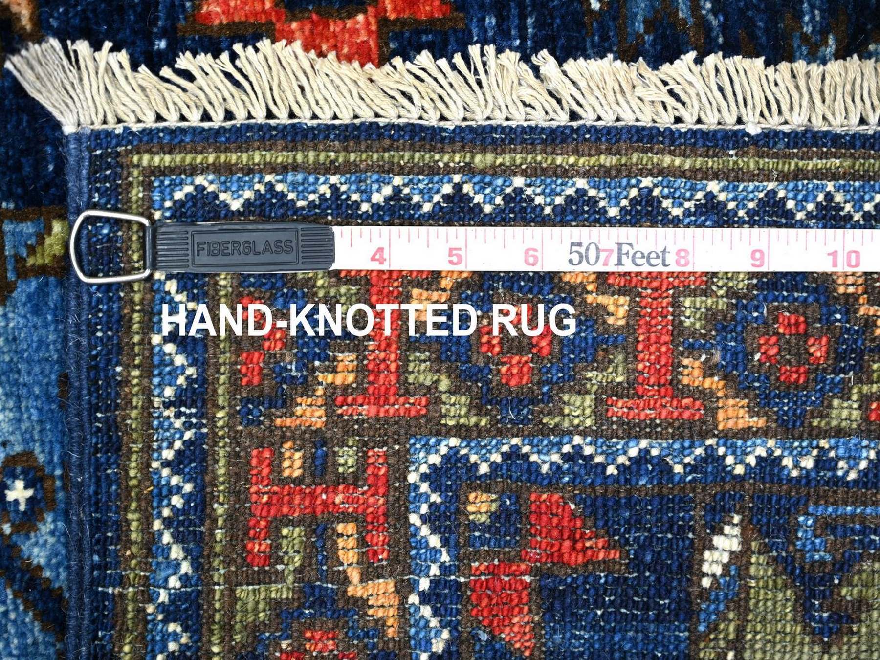 2'8"x8'2" Yale Blue, Afghan Ersari with Elephant Feet Design, Hand Knotted, Vegetable Dyes, Denser Weave, Pure Wool, Runner, Oriental Rug HR22664 - Image 6
