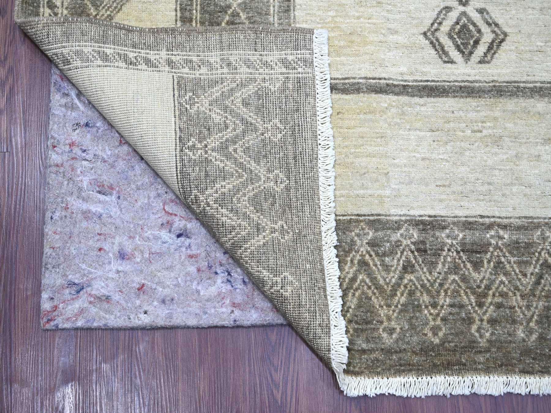 8'x9'7" Ivory and Brown, Moroccan Berber Influence with Geometric Pattern, High Mountain Wool, Denser Weave, Hand Knotted, Oriental Rug HR22695 - Image 4