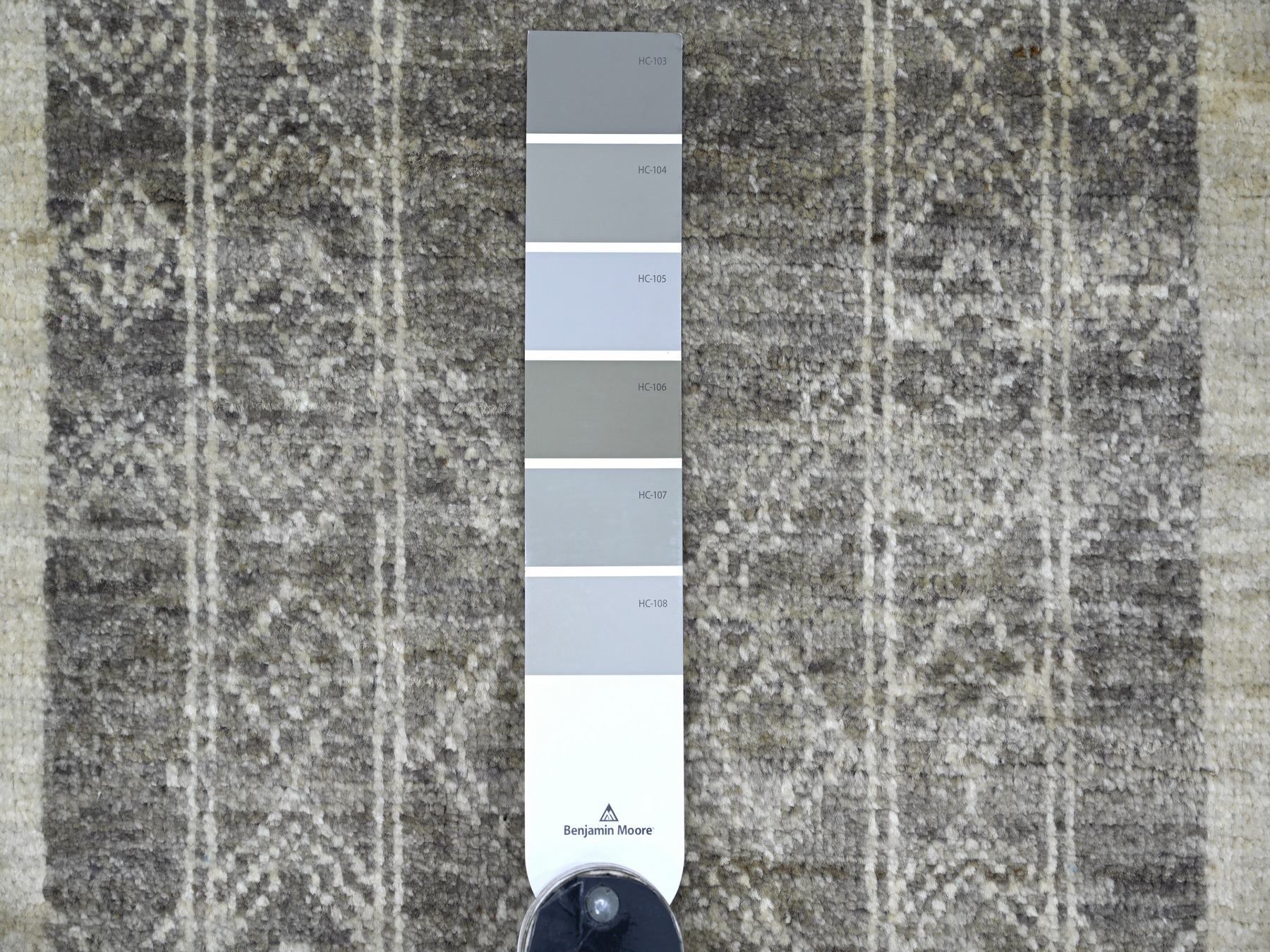8'x9'7" Ivory and Brown, Moroccan Berber Influence with Geometric Pattern, High Mountain Wool, Denser Weave, Hand Knotted, Oriental Rug HR22695 - Image 7