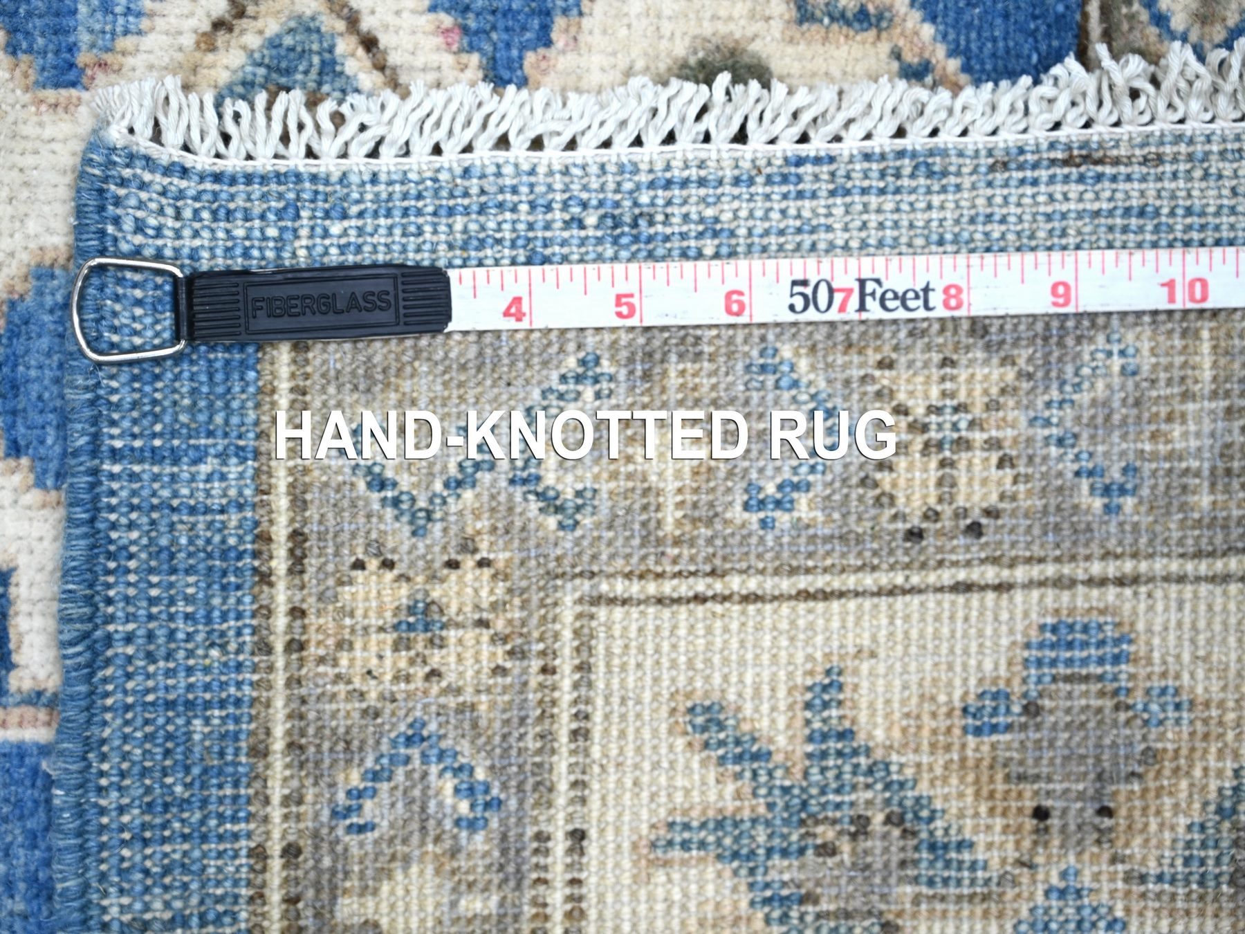 5'10"x8'9" Bayern Blue, Vintage Look Kazak with All Over Geometric Motifs, Hand Knotted, 100% Wool, Natural Dyes, Oriental Rug HR22717 - Image 6