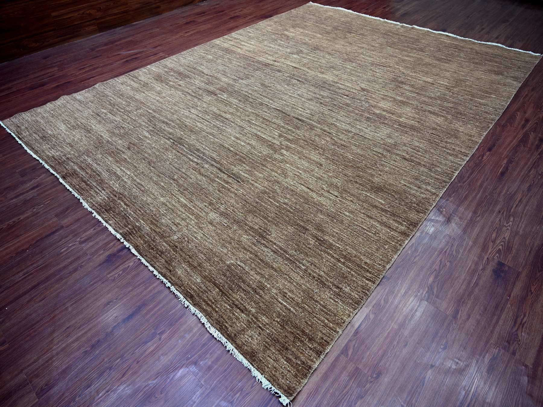 9'8"x13'4" Mocha Brown, Plain Solid Pattern, Hand Knotted, Hand Spun Ghazni Wool, Lush and Plush, Oriental Rug HR22729 - Image 3