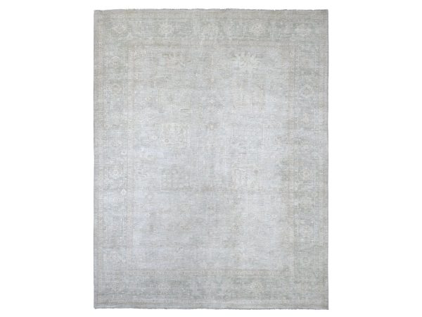 9'2"x11'6" Misty Gray, Washed Out Peshawar with All Over Design, Hand Knotted, High Mountain Wool, Denser Weave, Oriental Rug HR22732