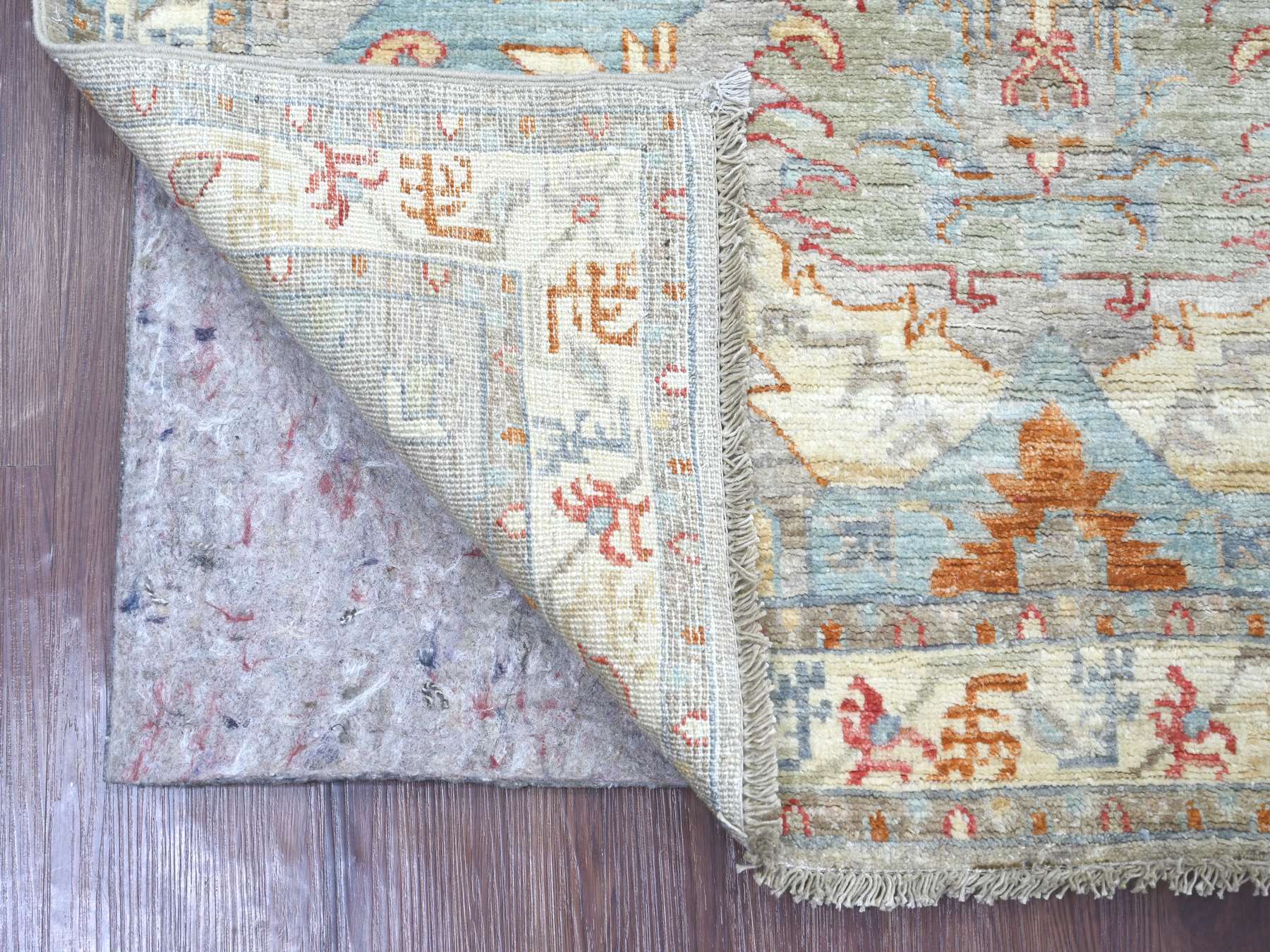 3'10"x5'9" Cloud Gray, Hand Knotted, Peshawar with All Over Geometric Leaf Design, Vegetable Dyes, High Mountain Wool, Oriental Rug HR22733 - Image 2