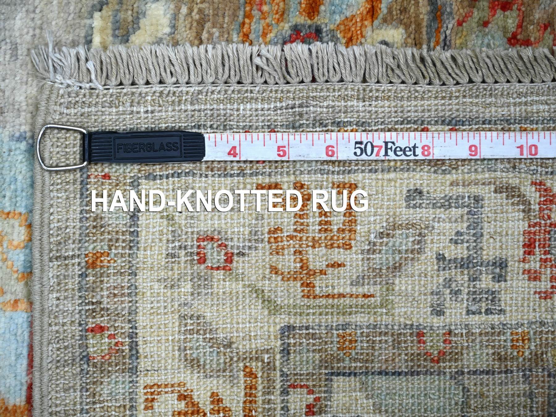 3'10"x5'9" Cloud Gray, Hand Knotted, Peshawar with All Over Geometric Leaf Design, Vegetable Dyes, High Mountain Wool, Oriental Rug HR22733 - Image 6