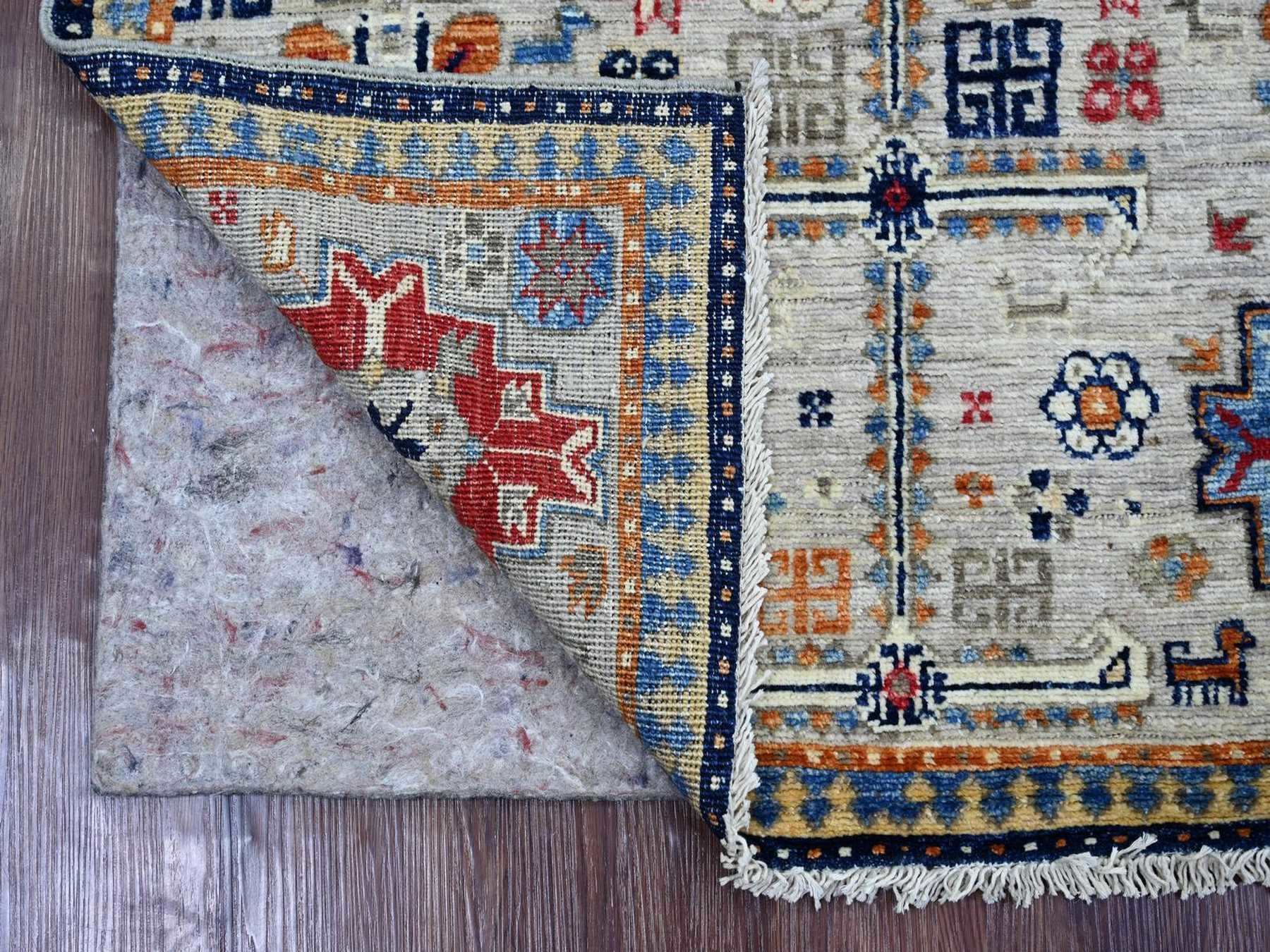 3'2"x4'10" Pastel Gray, Afghan Ersari with Turkish Knot, Caucasian Design Revival, Hand Knotted, Soft Wool, Vegetable Dyes, Densely Woven, Oriental Rug HR22788 - Image 2