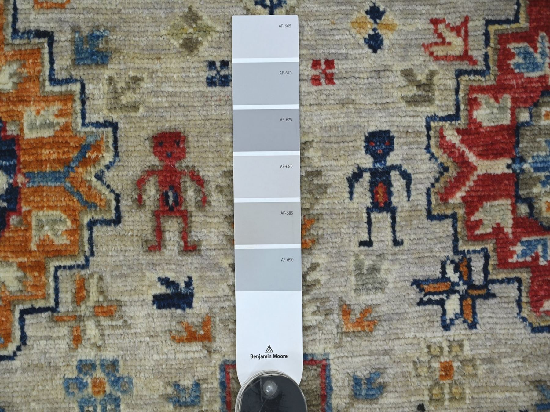 3'2"x4'10" Pastel Gray, Afghan Ersari with Turkish Knot, Caucasian Design Revival, Hand Knotted, Soft Wool, Vegetable Dyes, Densely Woven, Oriental Rug HR22788 - Image 3